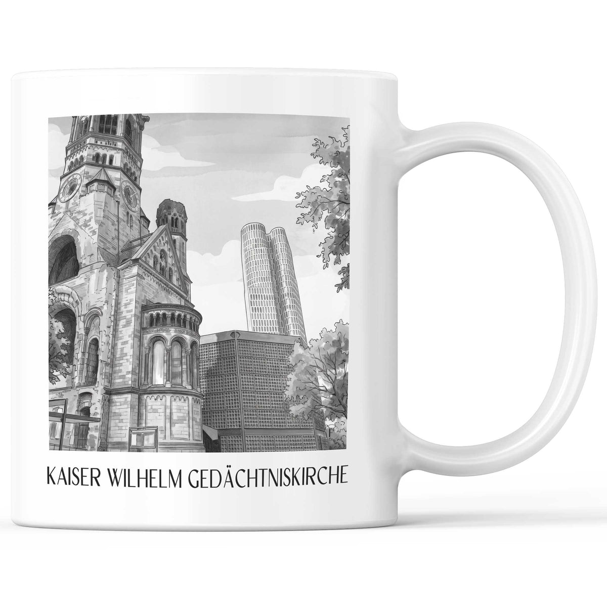 Kaiser Wilhelm Gedächtniskirche Kaffeebecher - Berlin - Deutschland Becher - Kaffeetasse im Aquarell Schwarz-Weiß Stil - favplace