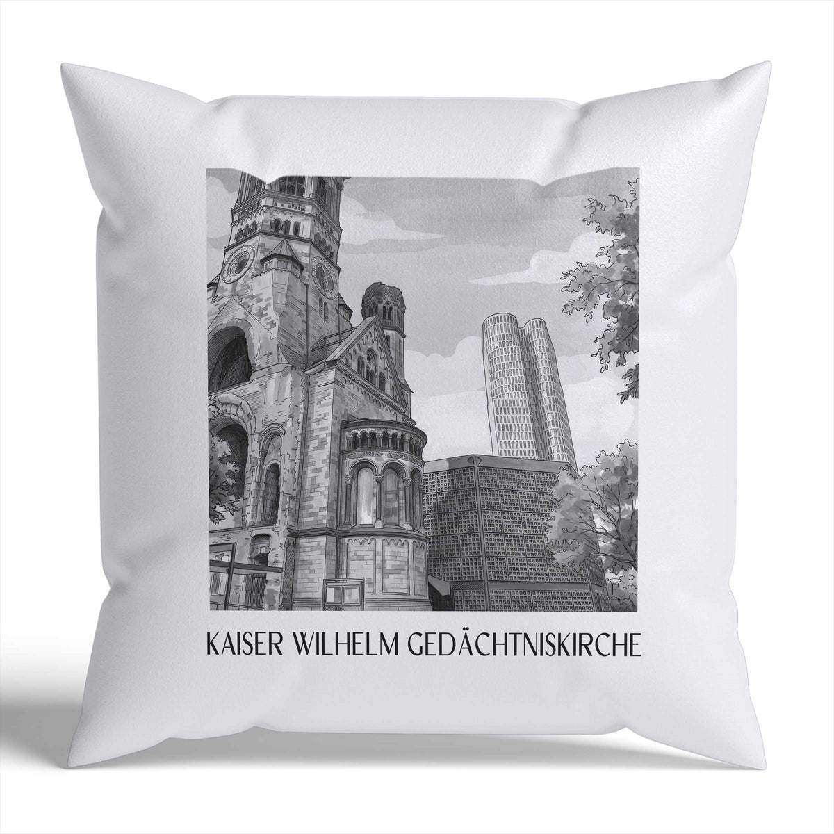 kaiser-wilhelm-gedächtniskirche-berlin-deutschland-kissenbezug-aquarell-schwarz-weiss