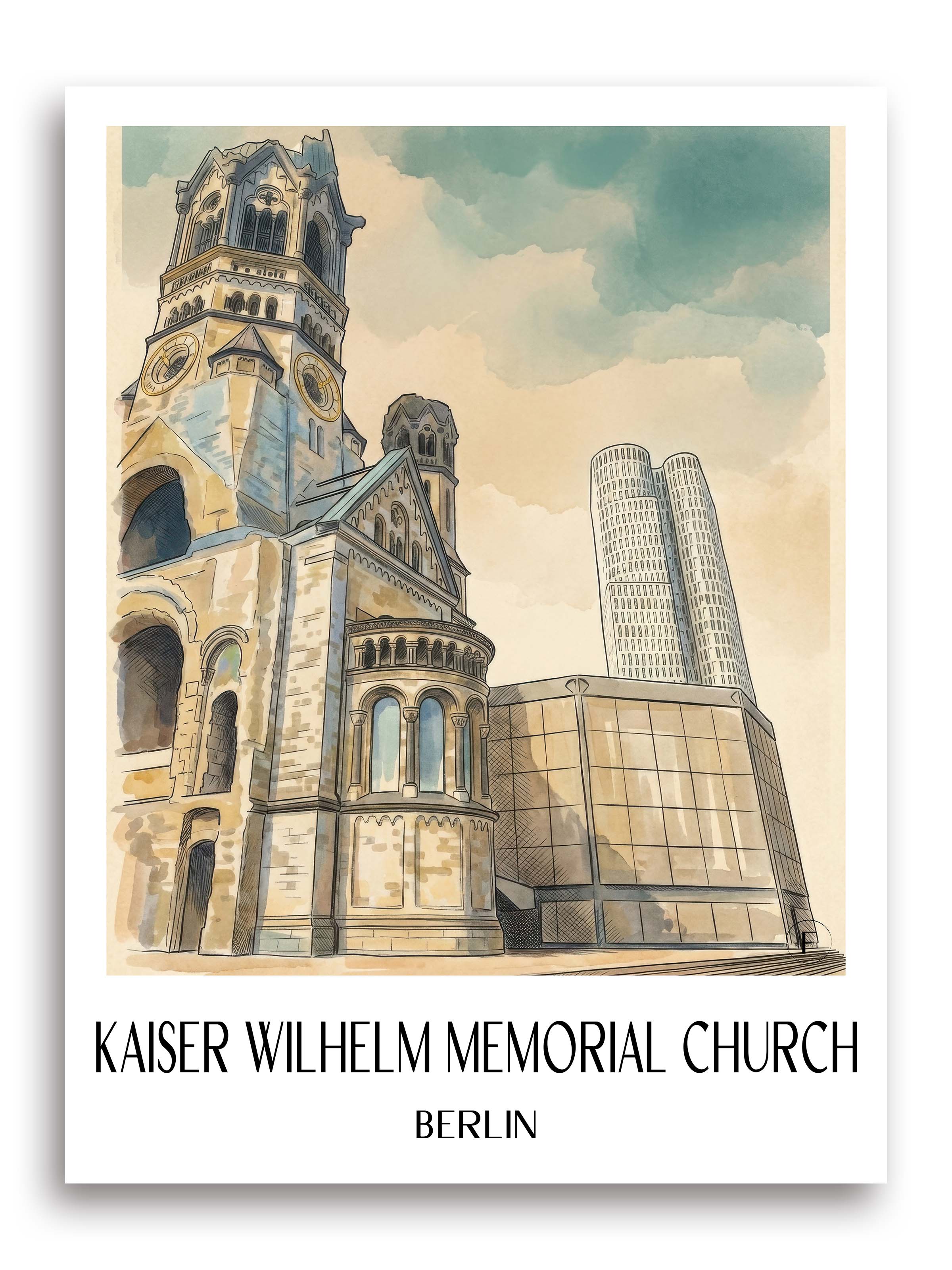 Kaiser Wilhelm Gedächtniskirche Poster - Berlin - Deutschland Kunstdruck - Aquarell von A4 bis A1 - favplace