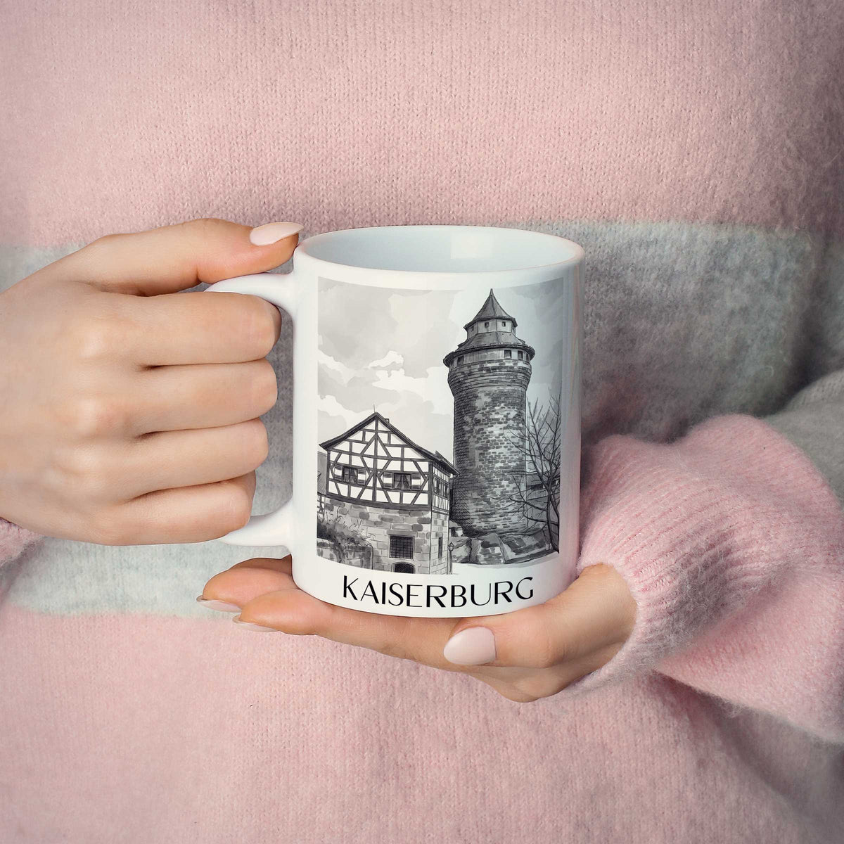 kaiserburg-nürnberg-deutschland-kaffeebecher-aquarell-schwarz-weiss