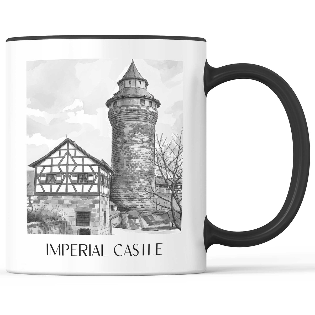 Kaiserburg Kaffeebecher - Nürnberg - Deutschland Becher - Kaffeetasse im Aquarell Schwarz-Weiß Stil - favplace