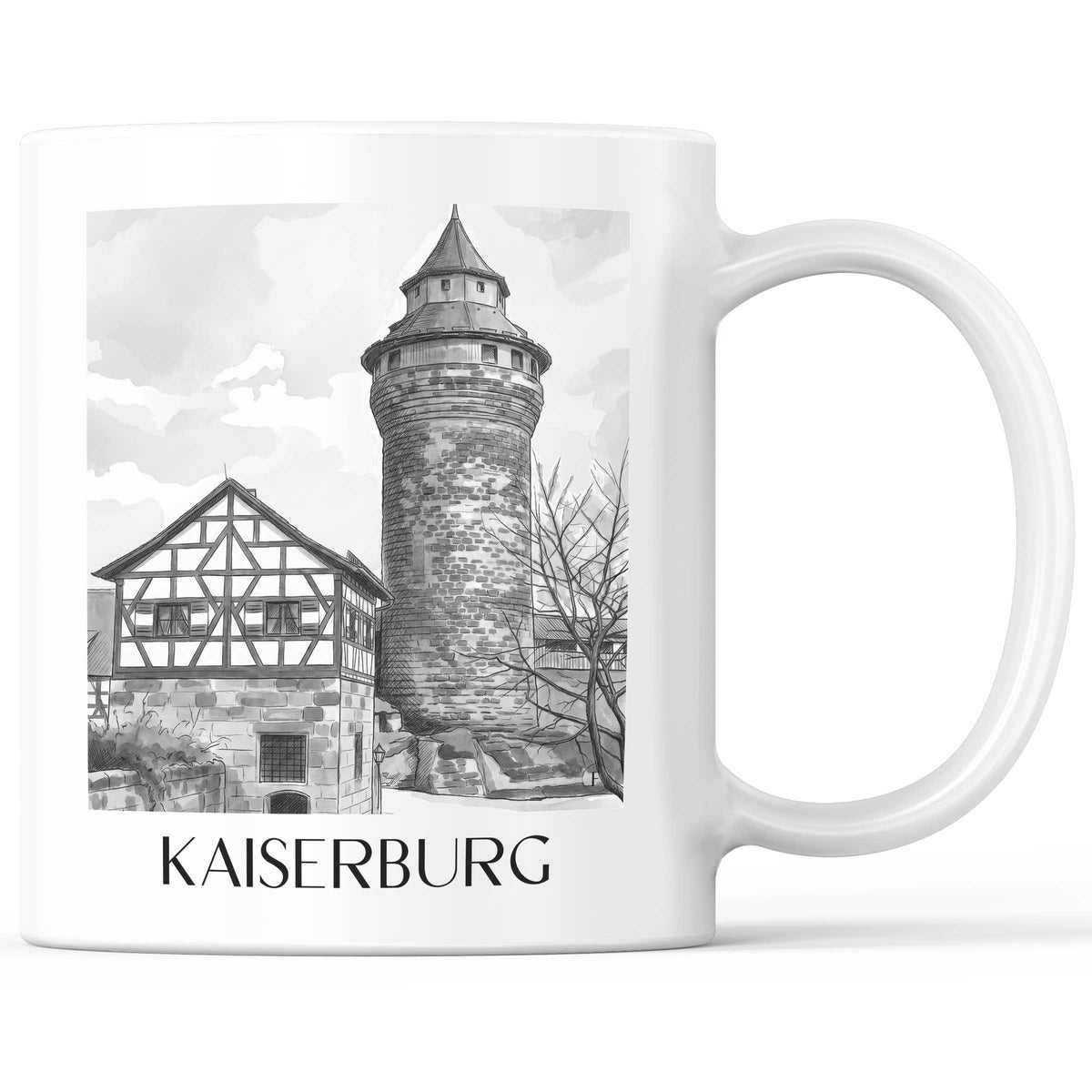 Kaiserburg Kaffeebecher - Nürnberg - Deutschland Becher - Kaffeetasse im Aquarell Schwarz-Weiß Stil - favplace