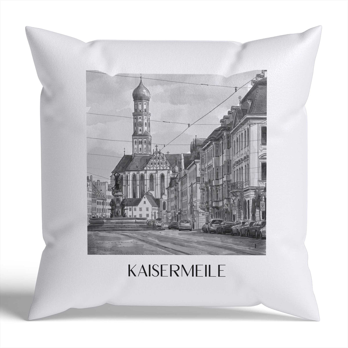 kaisermeile-augsburg-deutschland-kissenbezug-aquarell-schwarz-weiss