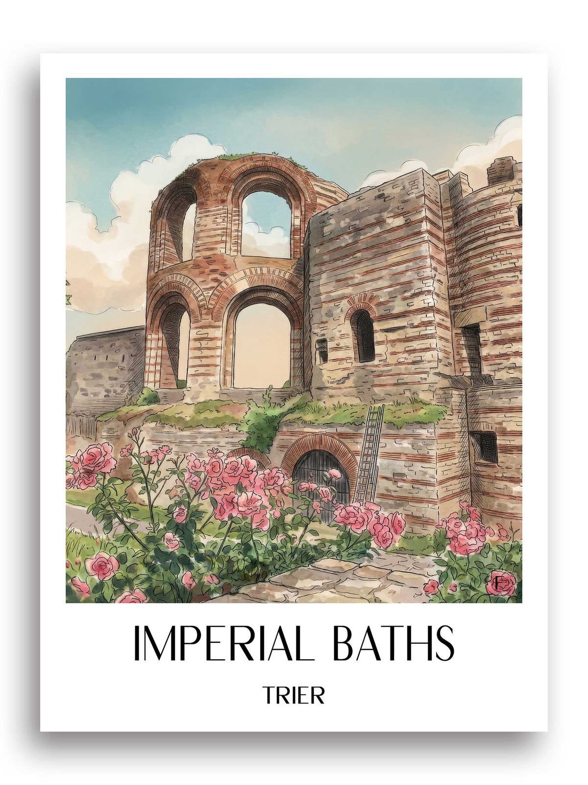 Kaiserthermen Poster - Trier - Deutschland Kunstdruck - Aquarell von A4 bis A1 - favplace