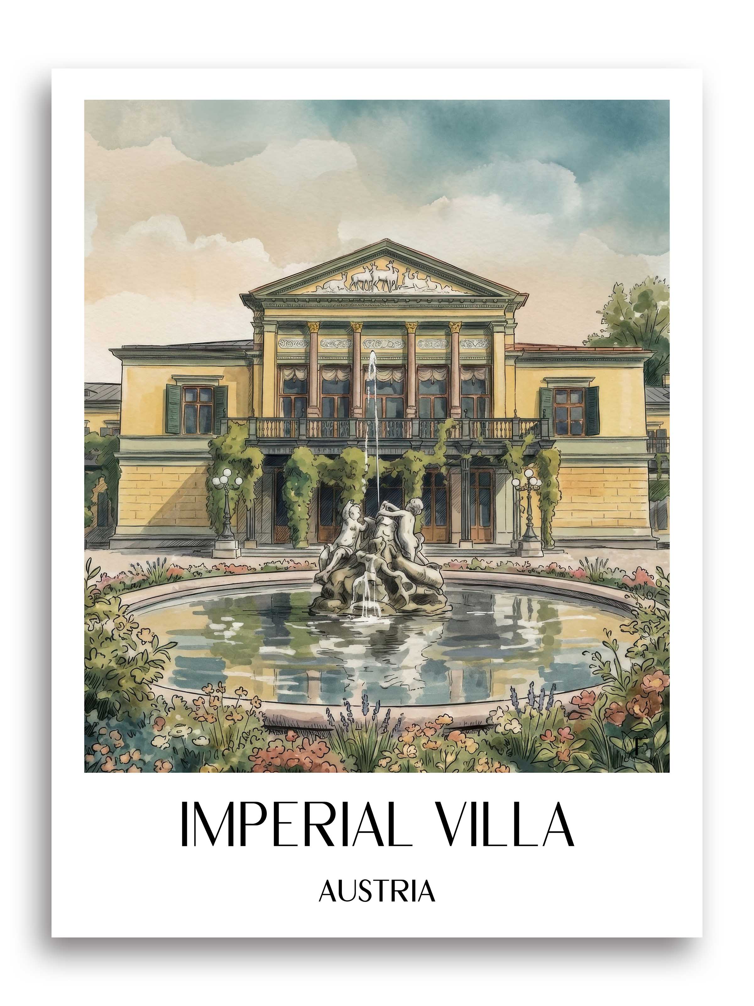 Kaiservilla Poster - Bad Ischl - Österreich Kunstdruck - Aquarell von A4 bis A1 - favplace