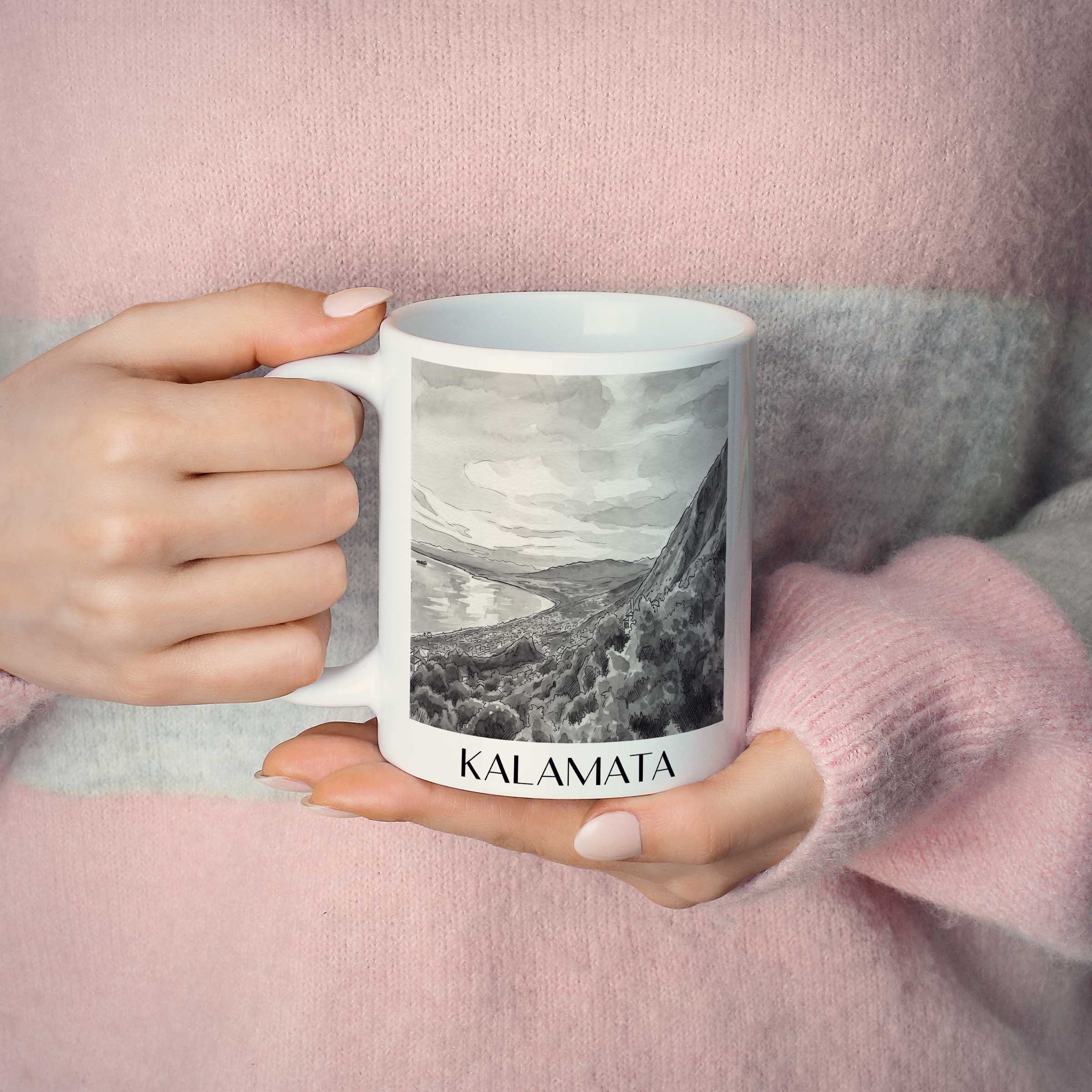 kalamata-griechenland-kaffeebecher-aquarell-schwarz-weiss
