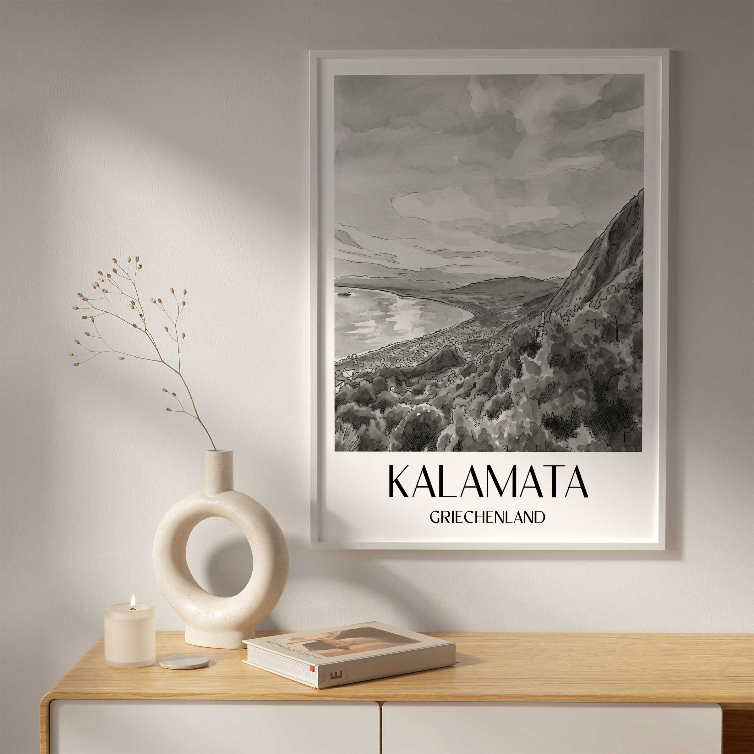 kalamata-griechenland-poster-aquarell-schwarz-weiss