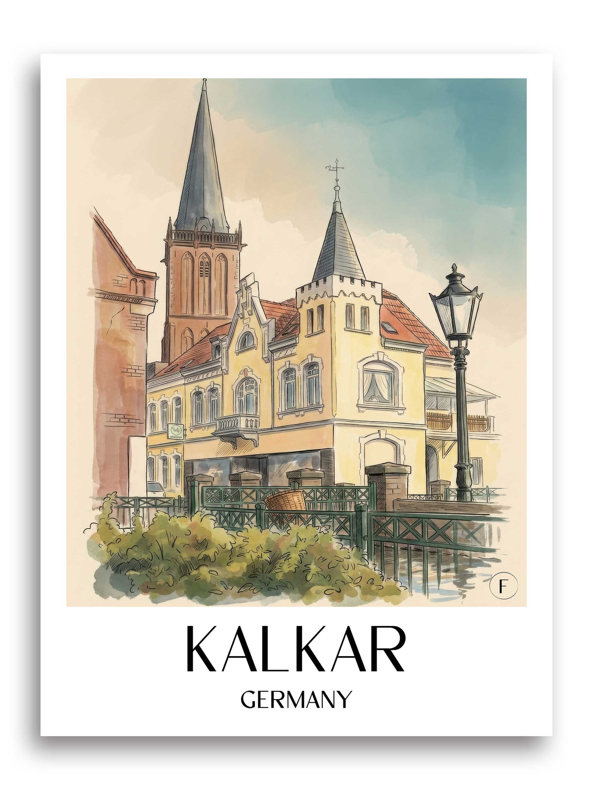 Kalkar Poster - Niederrhein - Deutschland Kunstdruck - Aquarell von A4 bis A1 - favplace