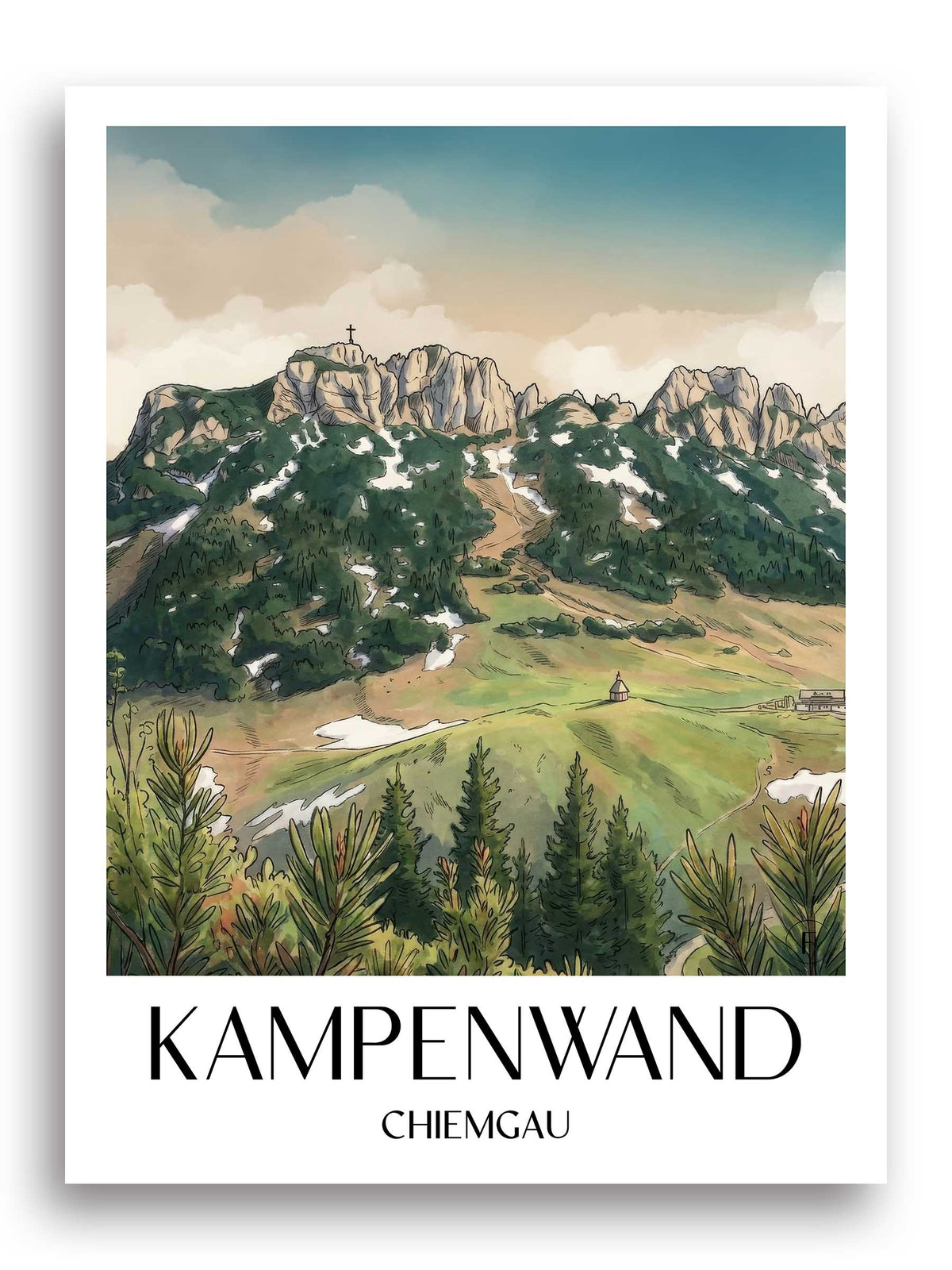 kampenwand-chiemgau-deutschland-poster-aquarell