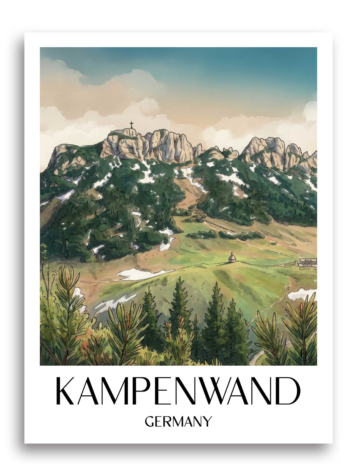 Kampenwand Poster - Chiemgau - Deutschland Kunstdruck - Aquarell von A4 bis A1 - favplace