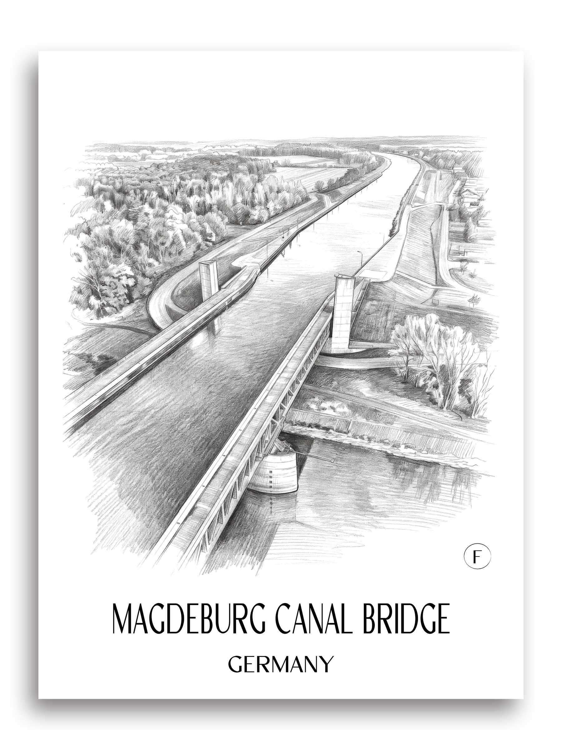 Kanalbrücke Magdeburg Poster - Sachsen-Anhalt - Deutschland Kunstdruck - Zeichnung von A4 bis A1
