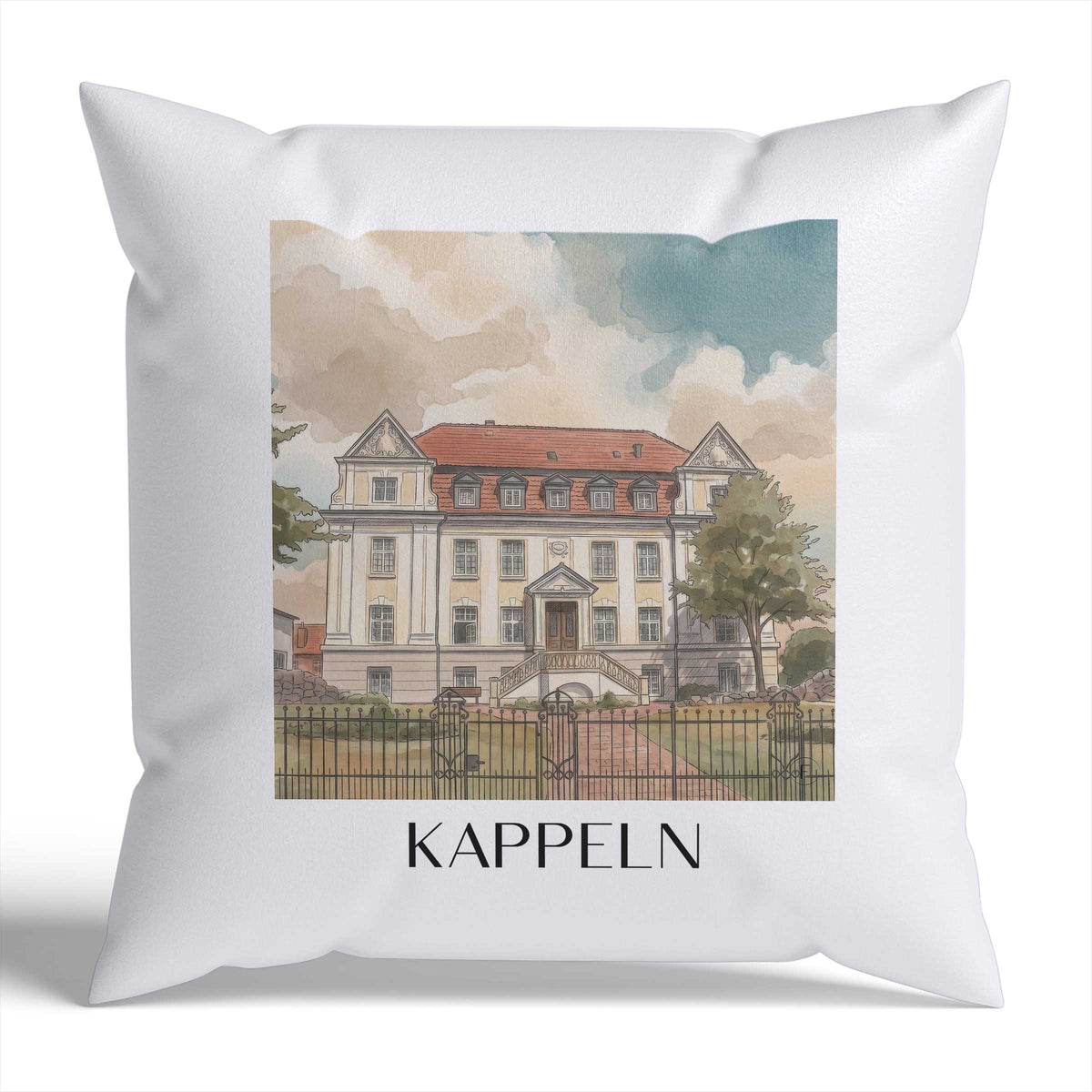 Kappeln Kissenhülle - Zierkissen Bezug - Schleswig - Deutschland Kissen bzw. Kissenbezug im Aquarell Stil - favplace