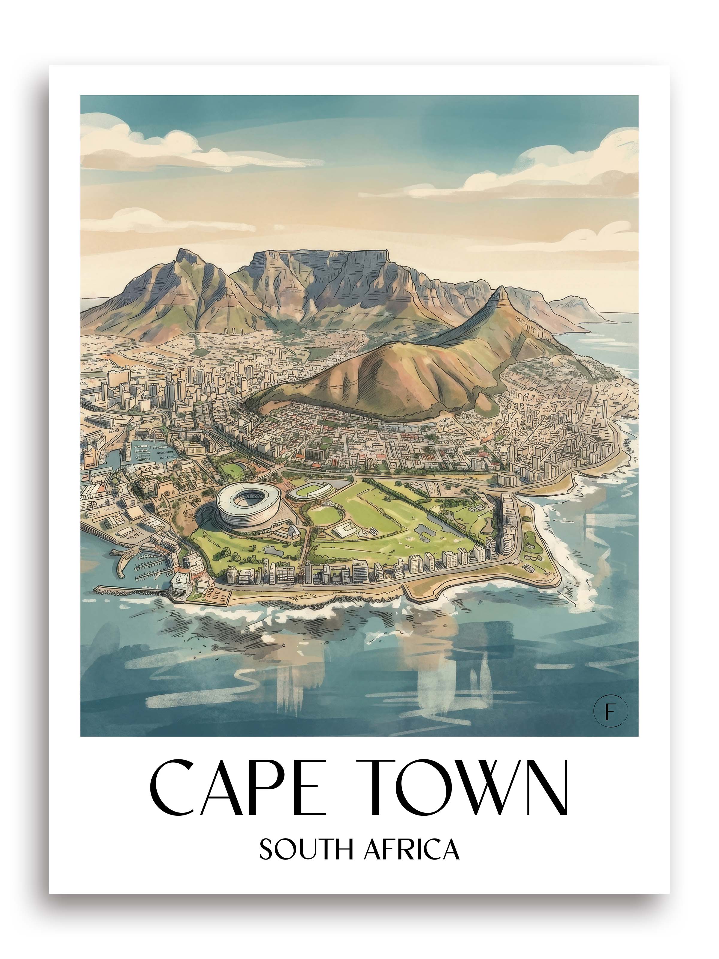 Kapstadt Poster - Südafrika Kunstdruck - Aquarell von A4 bis A1 - favplace