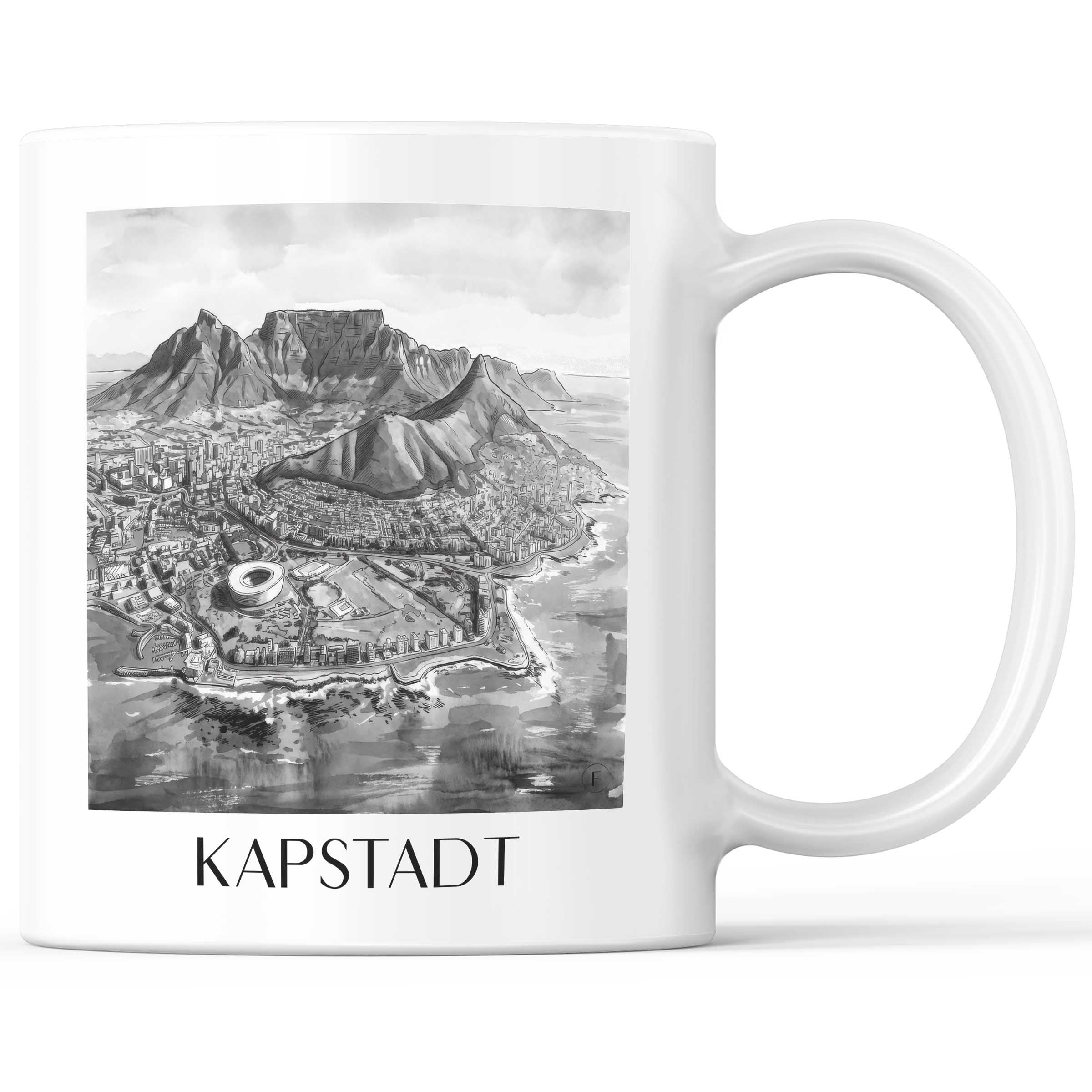 Kapstadt - Südafrika Becher - Kaffeetasse im Aquarell Schwarz-Weiß Stil - favplace