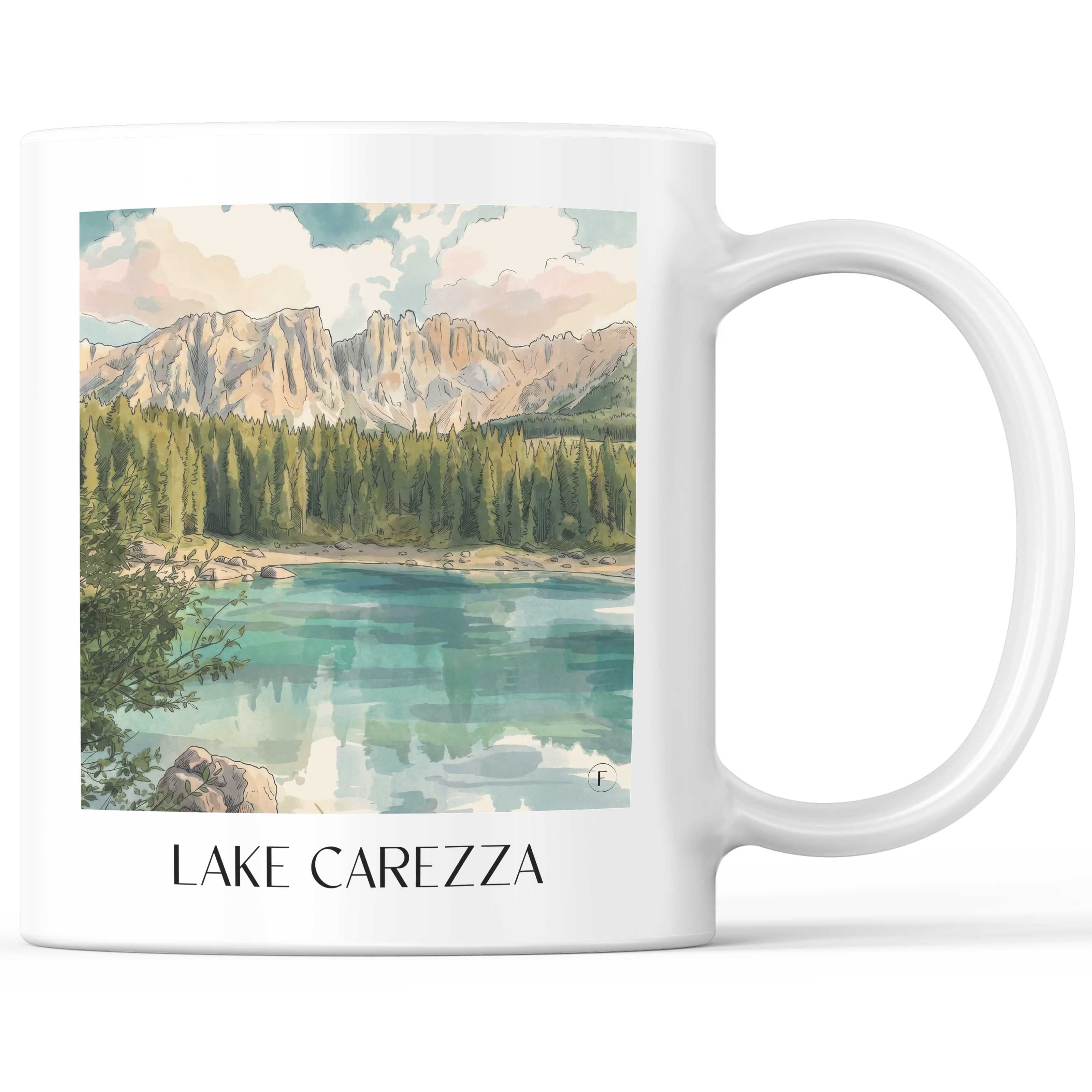 Karersee Kaffeebecher - Südtirol - Italien Becher - Kaffeetasse im Aquarell Stil - favplace