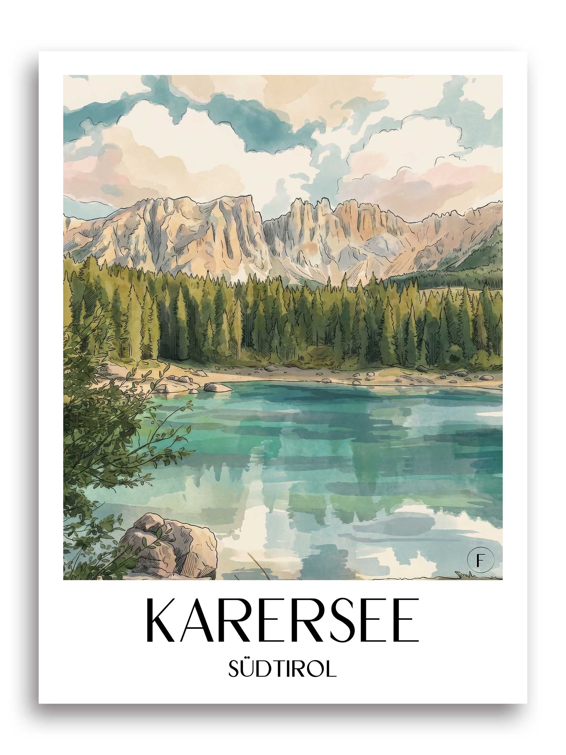 karersee-südtirol-italien-poster-aquarell