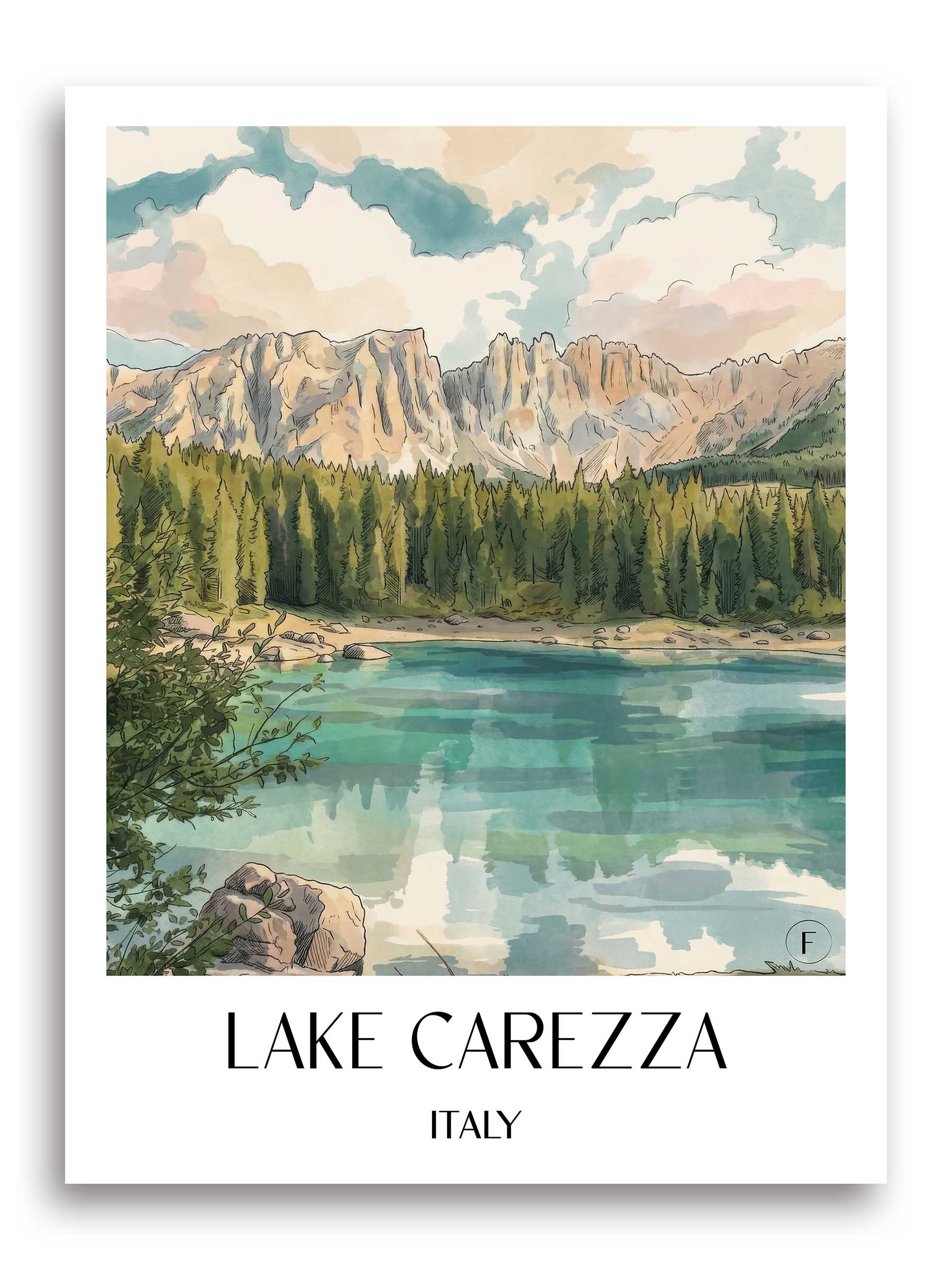 Karersee Poster - Südtirol - Italien Kunstdruck - Aquarell von A4 bis A1 - favplace