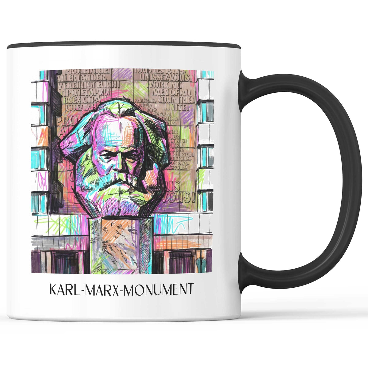 karl-marx-monument-chemnitz-deutschland-kaffeebecher-graffiti