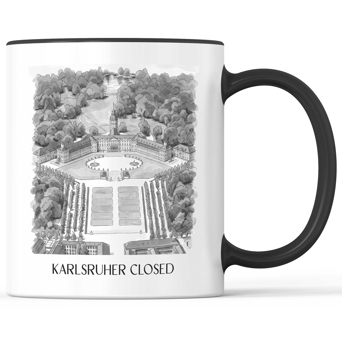 Karlsruher schloss Kaffeebecher - Baden-Württemberg - Deutschland Becher - Kaffeetasse im Aquarell Schwarz-Weiß Stil - favplace