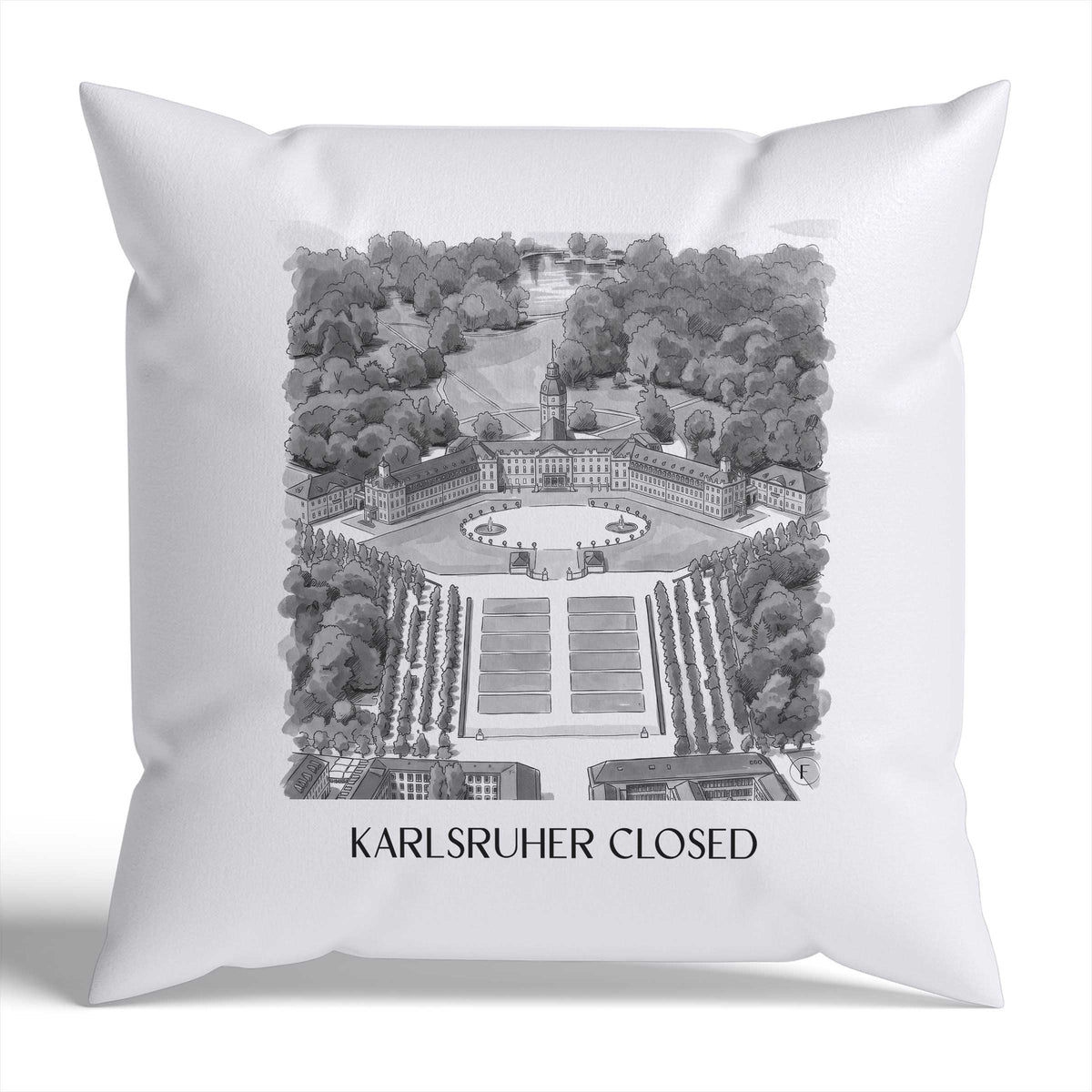Karlsruher schloss Kissenhülle - Zierkissen Bezug - Baden-Württemberg - Deutschland Kissen bzw. Kissenbezug im Aquarell Schwarz-Weiß Stil - favplace
