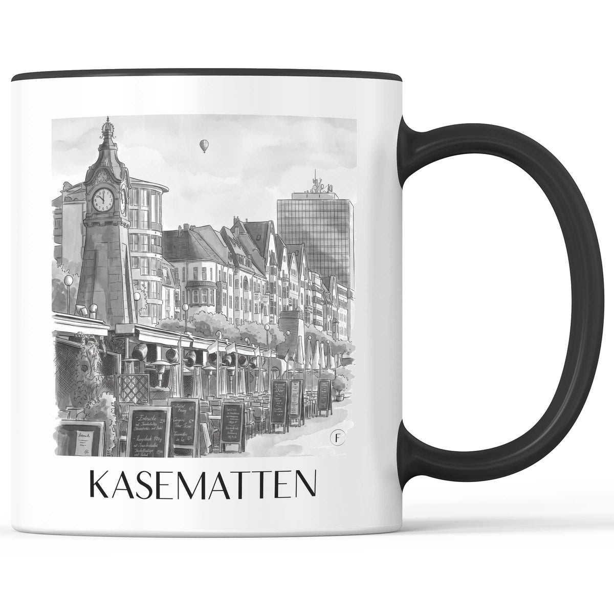Kasematten Kaffeebecher - Düsseldorf - Deutschland Becher - Kaffeetasse im Aquarell Schwarz-Weiß Stil - favplace