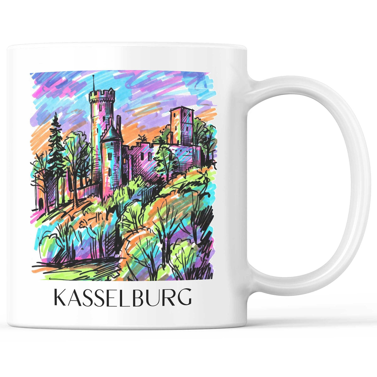 Kasselburg Kaffeebecher - Eifel - Deutschland Becher - Kaffeetasse im Tag Graffiti Stil - favplace