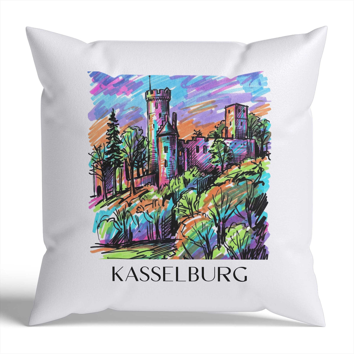 Kasselburg Kissenhülle - Zierkissen Bezug - Eifel - Deutschland Kissen bzw. Kissenbezug im Tag Graffiti Stil - favplace