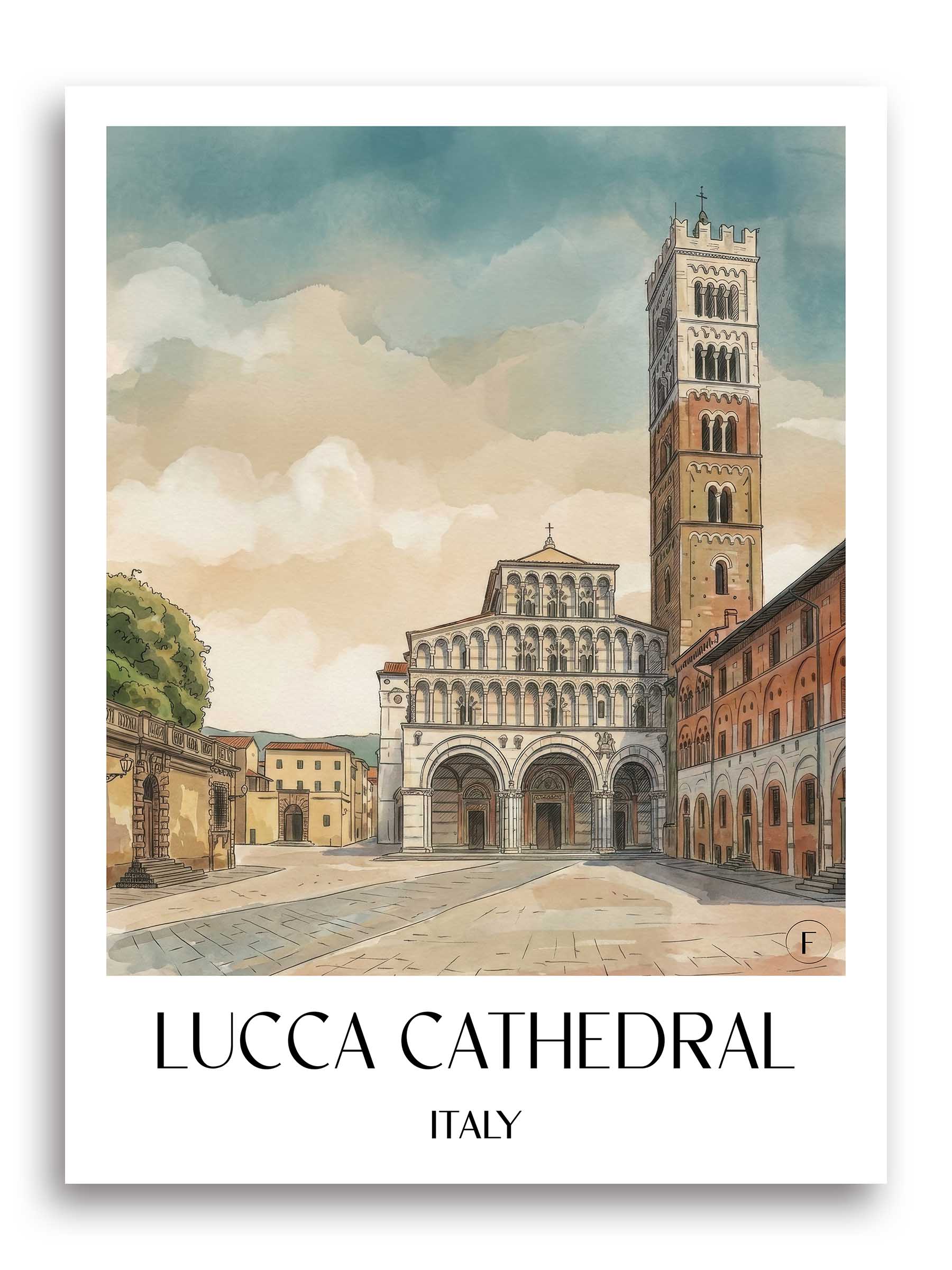 Kathedrale Von Lucca Poster - Toskana - Italien Kunstdruck - Aquarell von A4 bis A1 - favplace