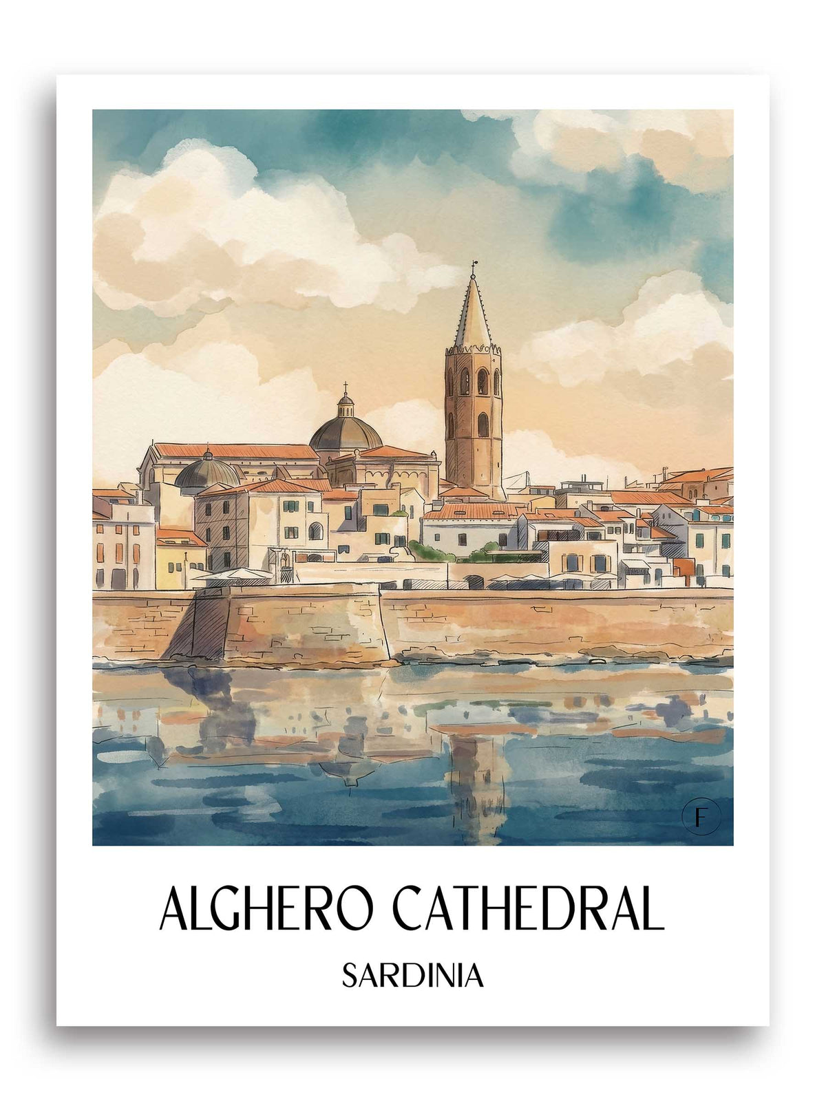 Kathedrale von Alghero Poster - Sardinien - Italien Kunstdruck - Aquarell von A4 bis A1 - favplace
