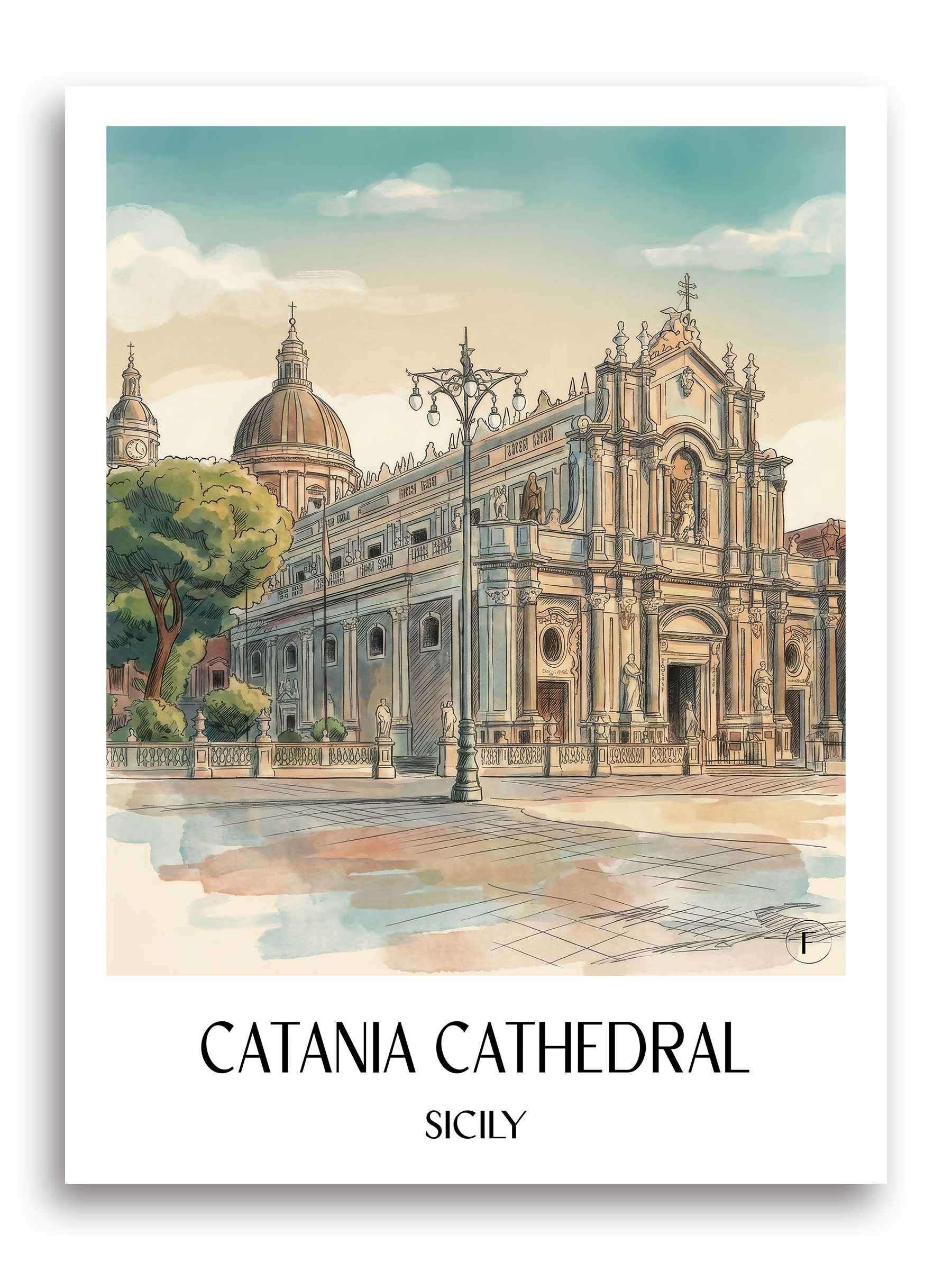 Kathedrale von Catania Poster - Sizilien - Italien Kunstdruck - Aquarell von A4 bis A1 - favplace