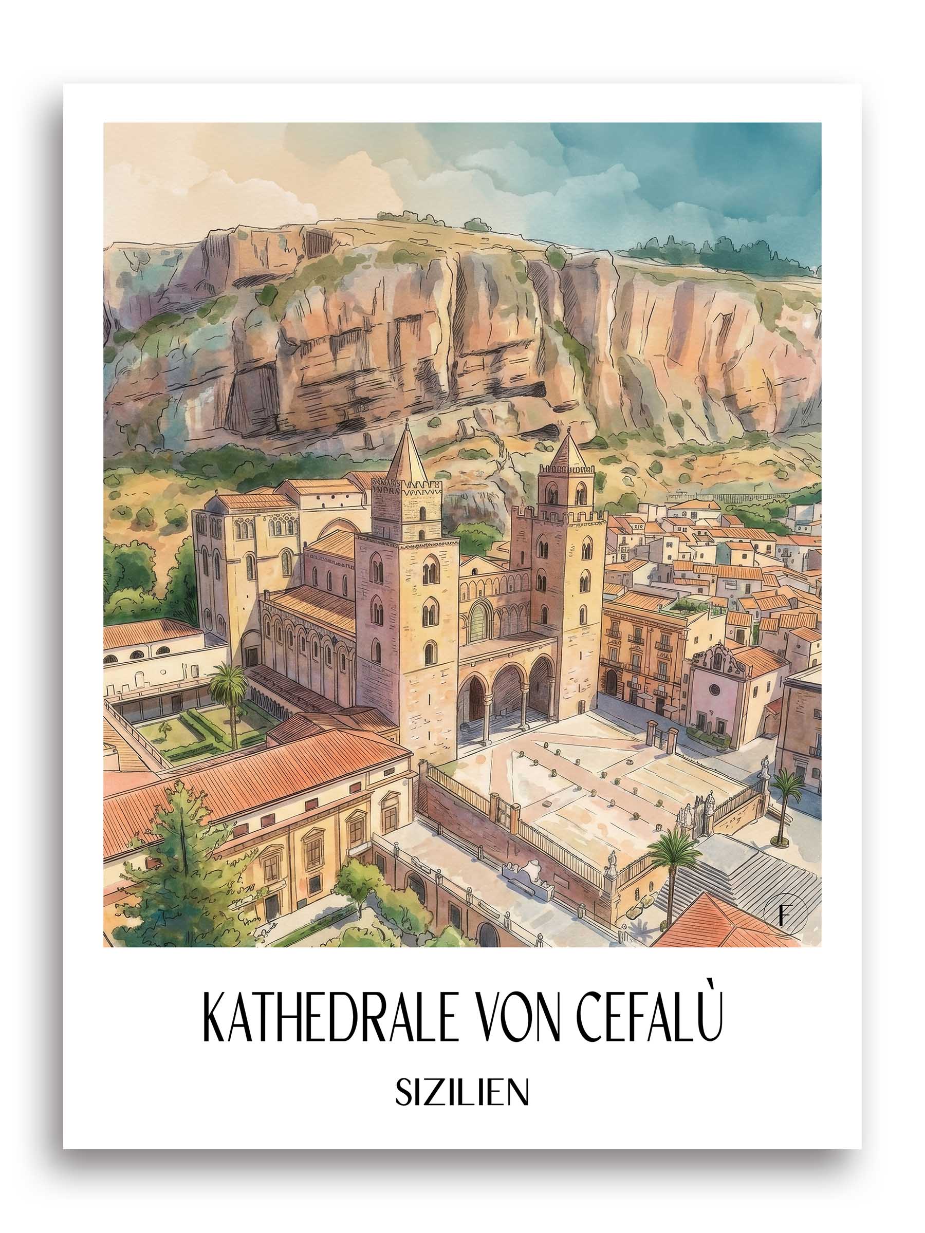 kathedrale-von-cefalù-sizilien-italien-poster-aquarell