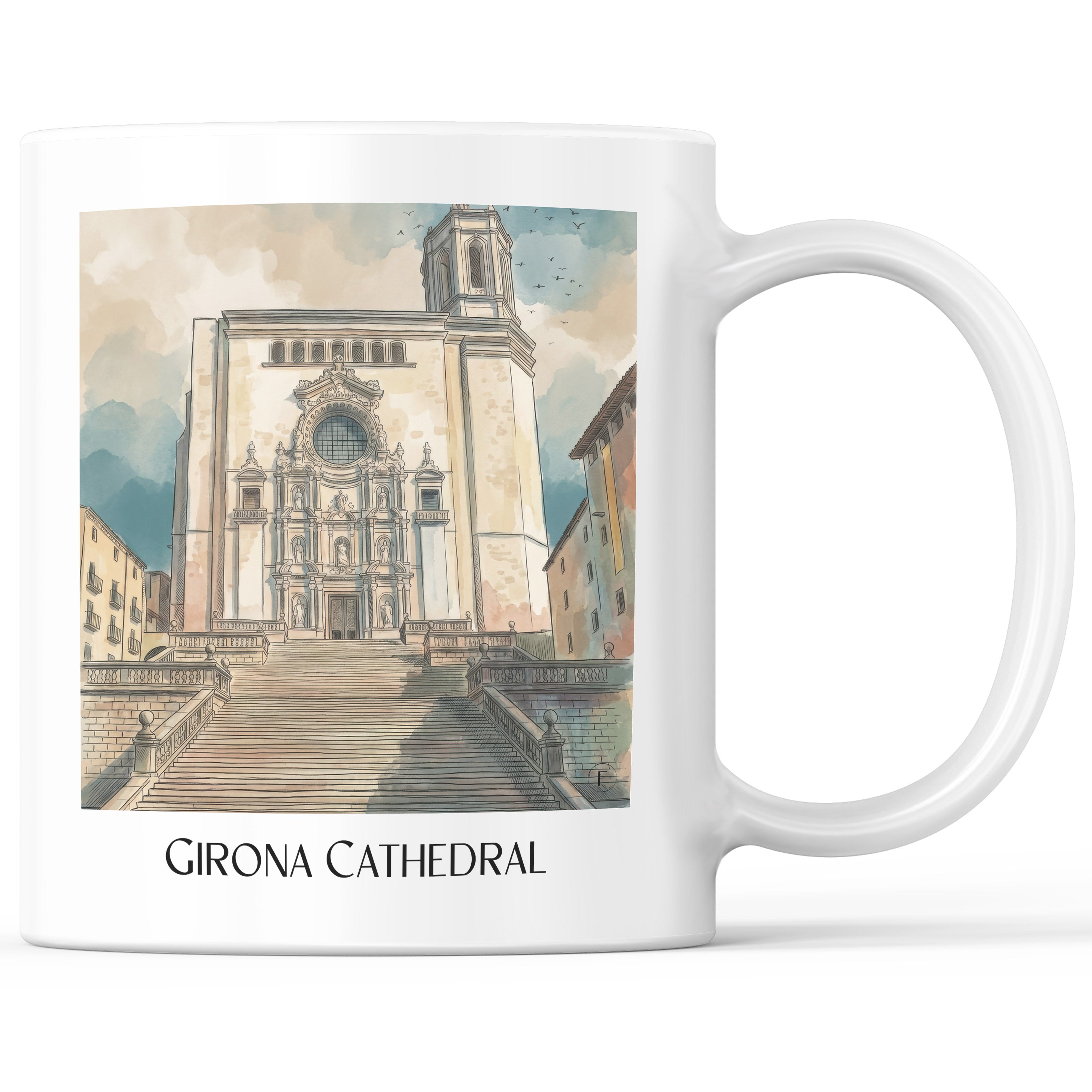 Kathedrale von Girona Kaffeebecher - Spanien - Spanien und Spanien Becher - Kaffeetasse im Aquarell Stil - favplace