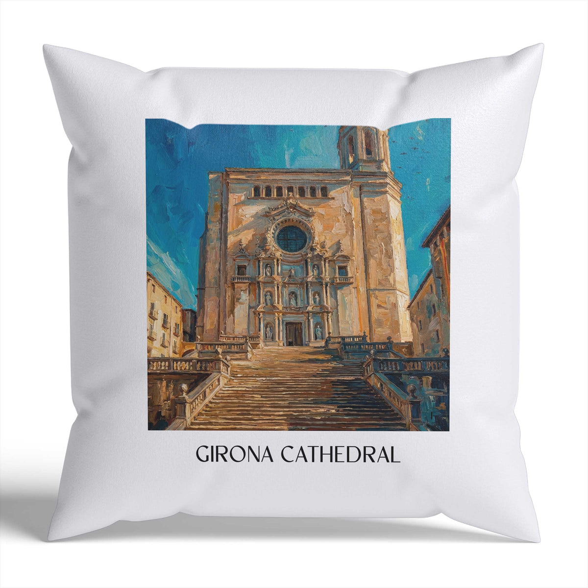 Kathedrale von Girona Kissenhülle - Zierkissen Bezug - Spanien - Spanien Kissen bzw. Kissenbezug im Ölgemälde Stil - favplace