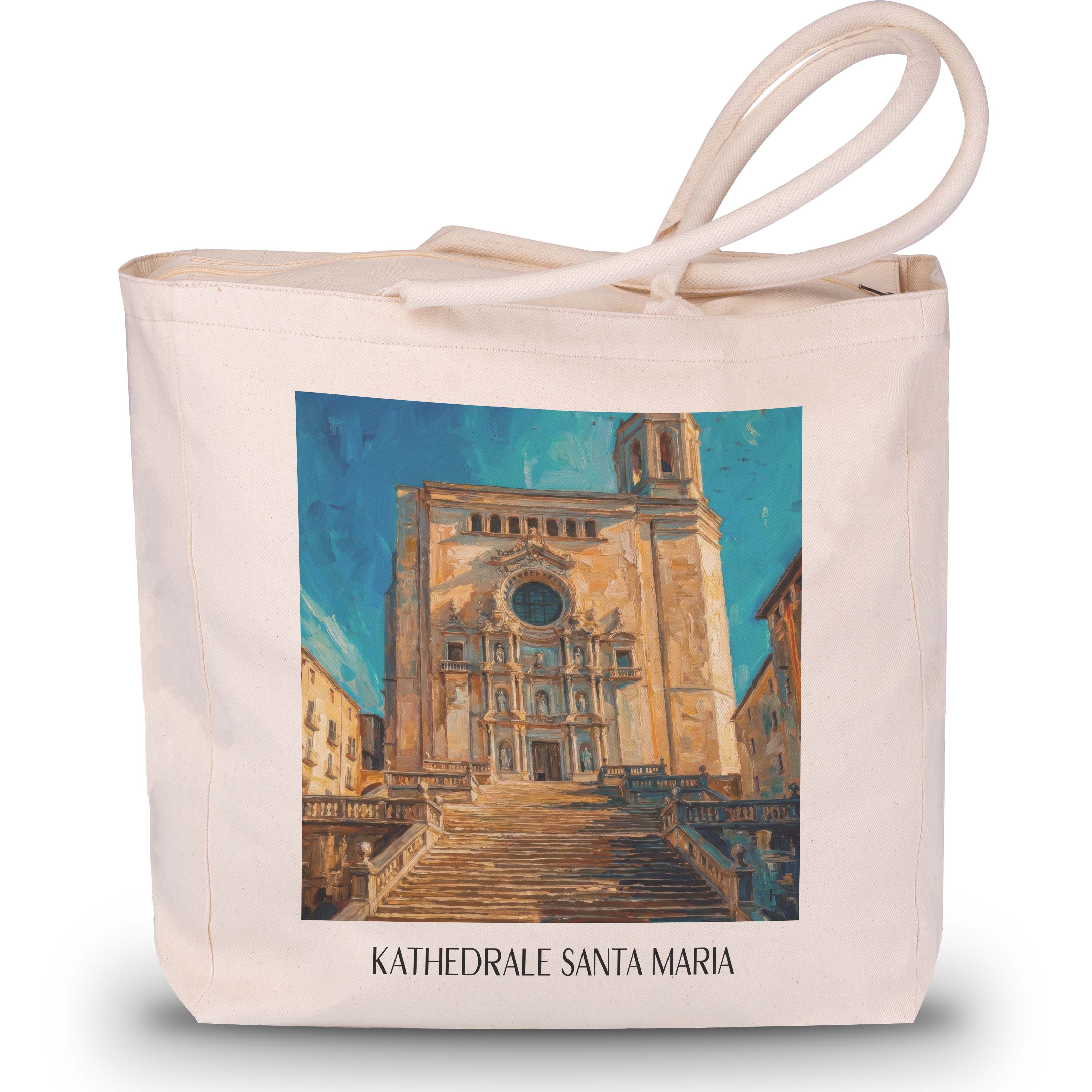 kathedrale-von-girona-spanien-spanien-einkaufstasche-oil-painting-oelgemaelde