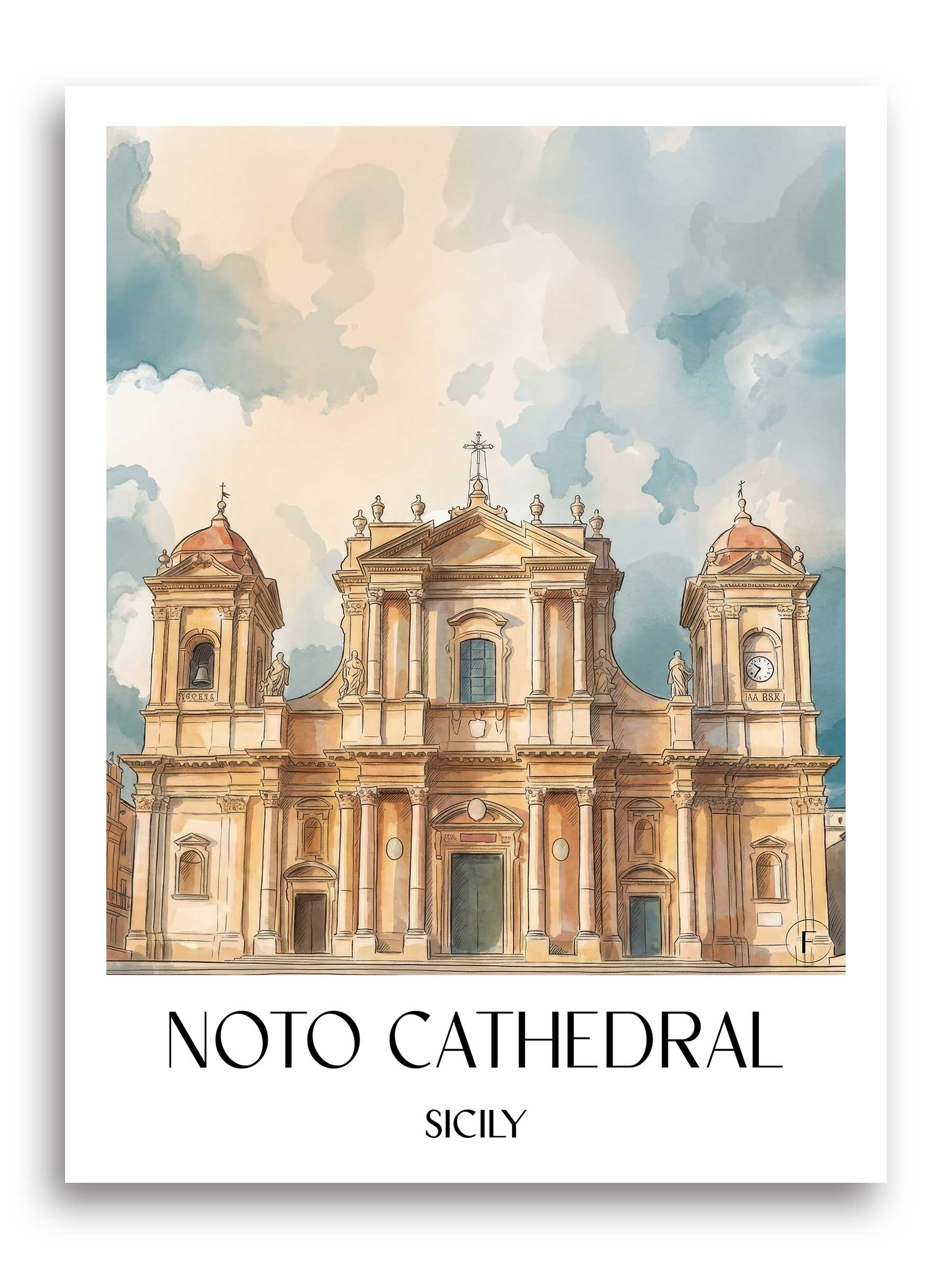 Kathedrale von Noto Poster - Sizilien - Italien Kunstdruck - Aquarell von A4 bis A1 - favplace