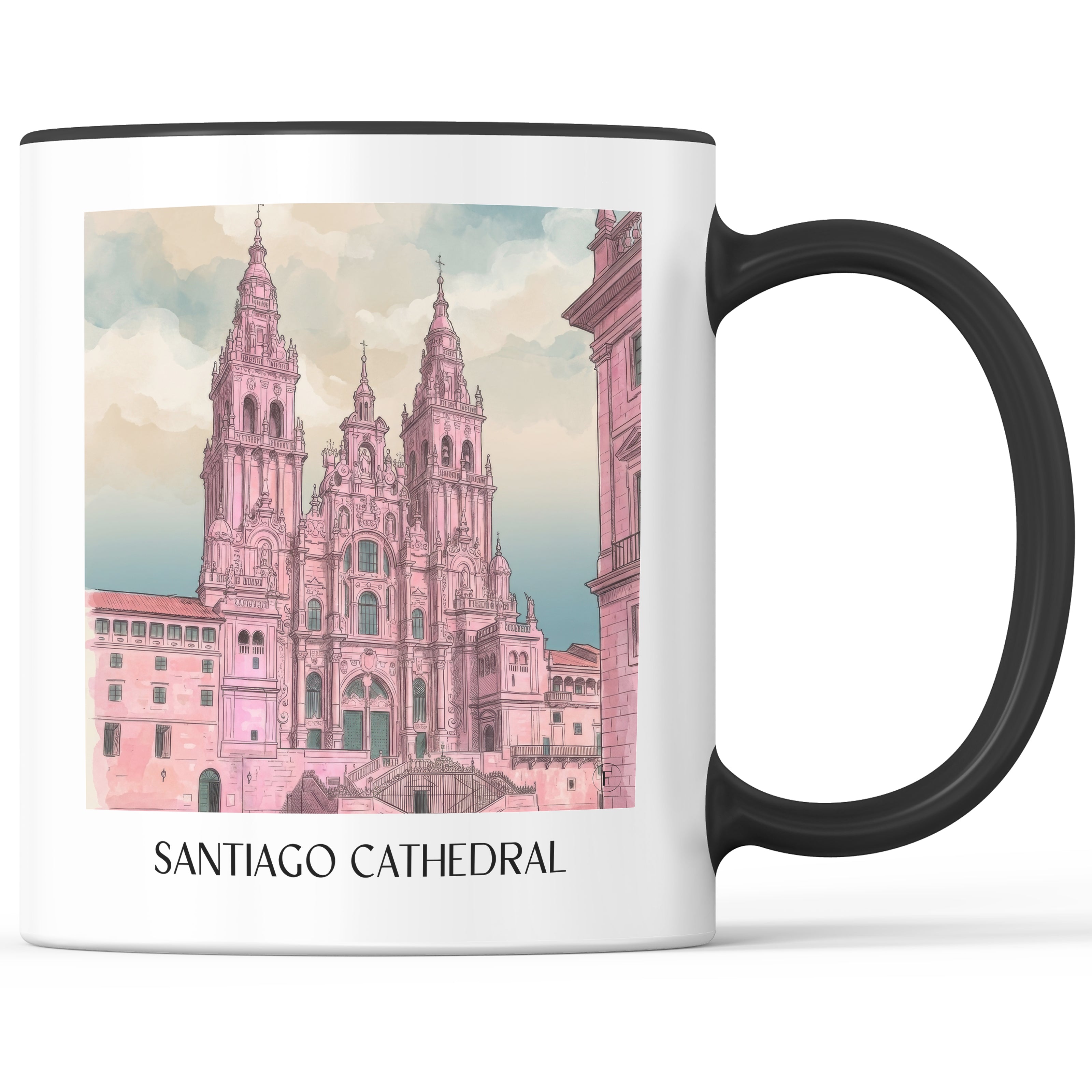 Kathedrale von Santiago Kaffeebecher - Spanien - Spanien Becher - Kaffeetasse im Aquarell Pink Stil - favplace