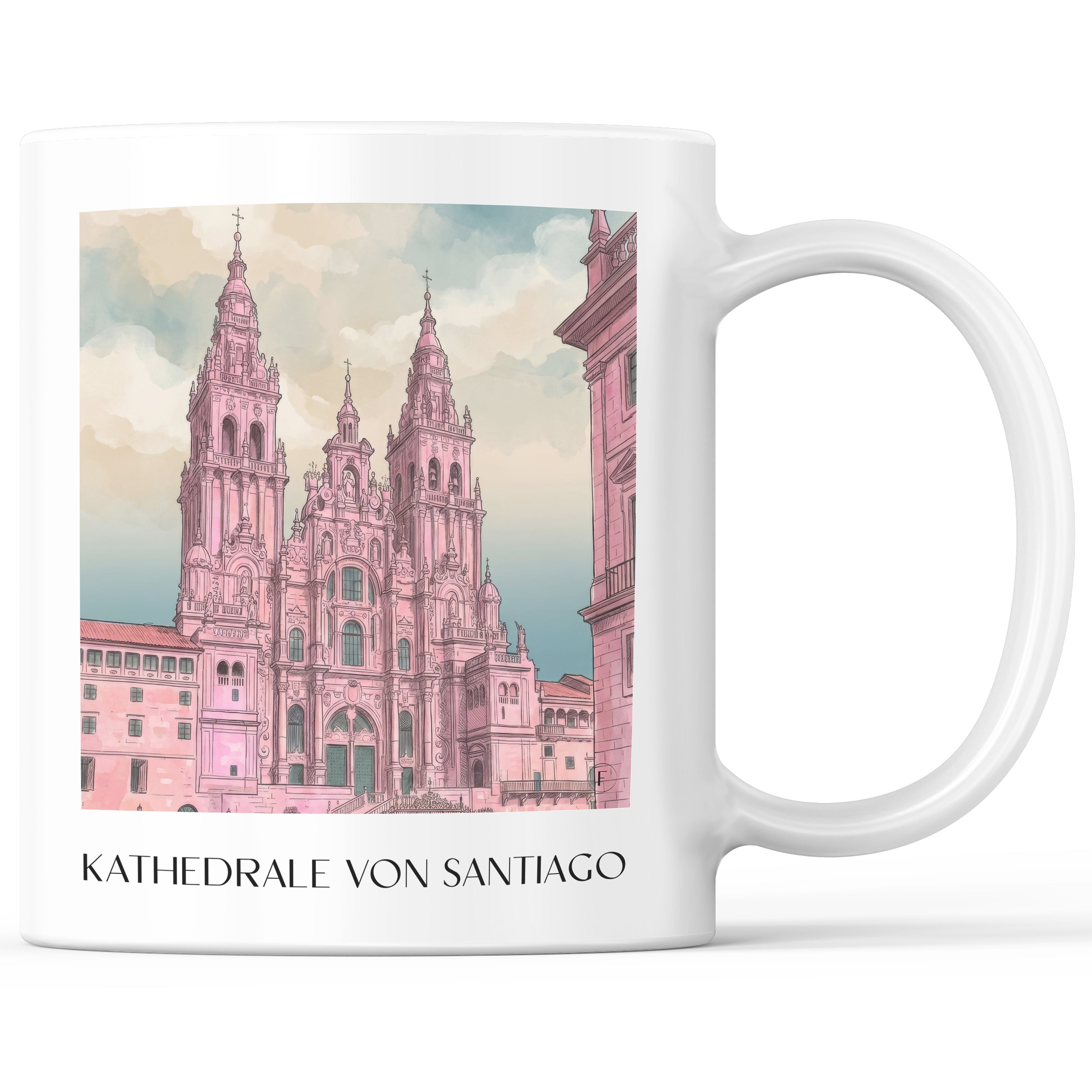 Kathedrale von Santiago Kaffeebecher - Spanien - Spanien Becher - Kaffeetasse im Aquarell Pink Stil - favplace