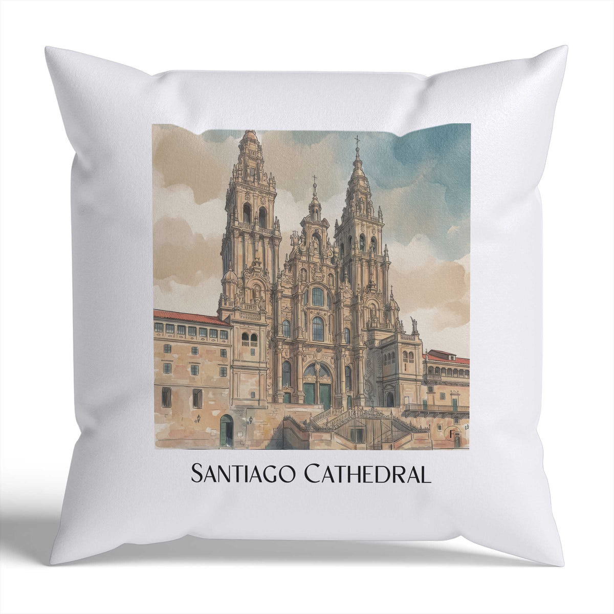Kathedrale von Santiago Kissenhülle - Zierkissen Bezug - Spanien - Spanien Kissen bzw. Kissenbezug im Aquarell Stil - favplace
