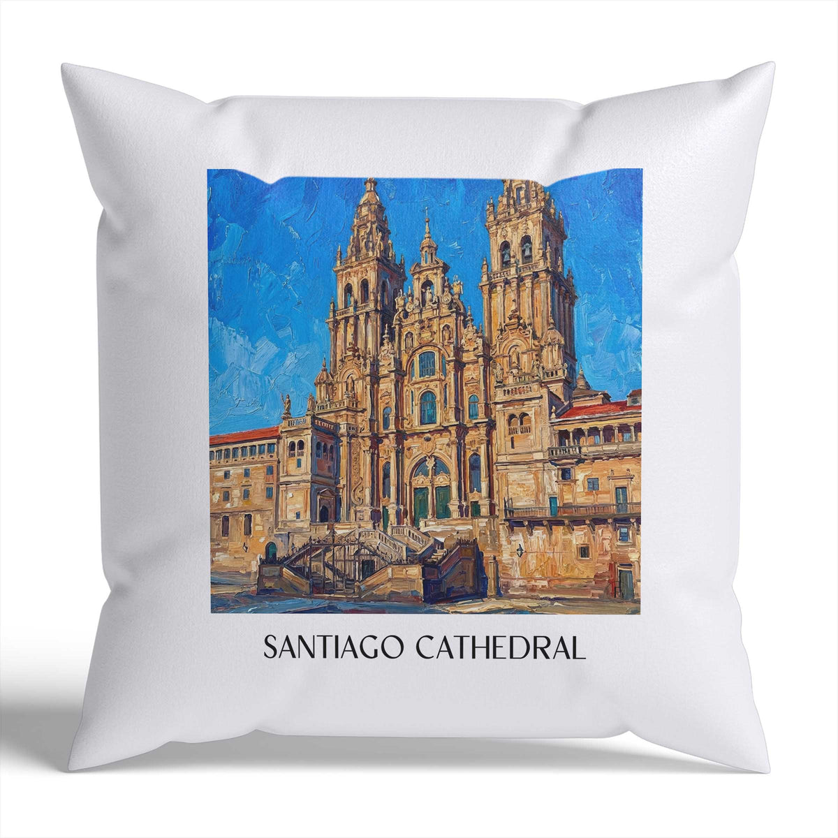 Kathedrale von Santiago Kissenhülle - Zierkissen Bezug - Spanien - Spanien Kissen bzw. Kissenbezug im Ölgemälde Stil - favplace