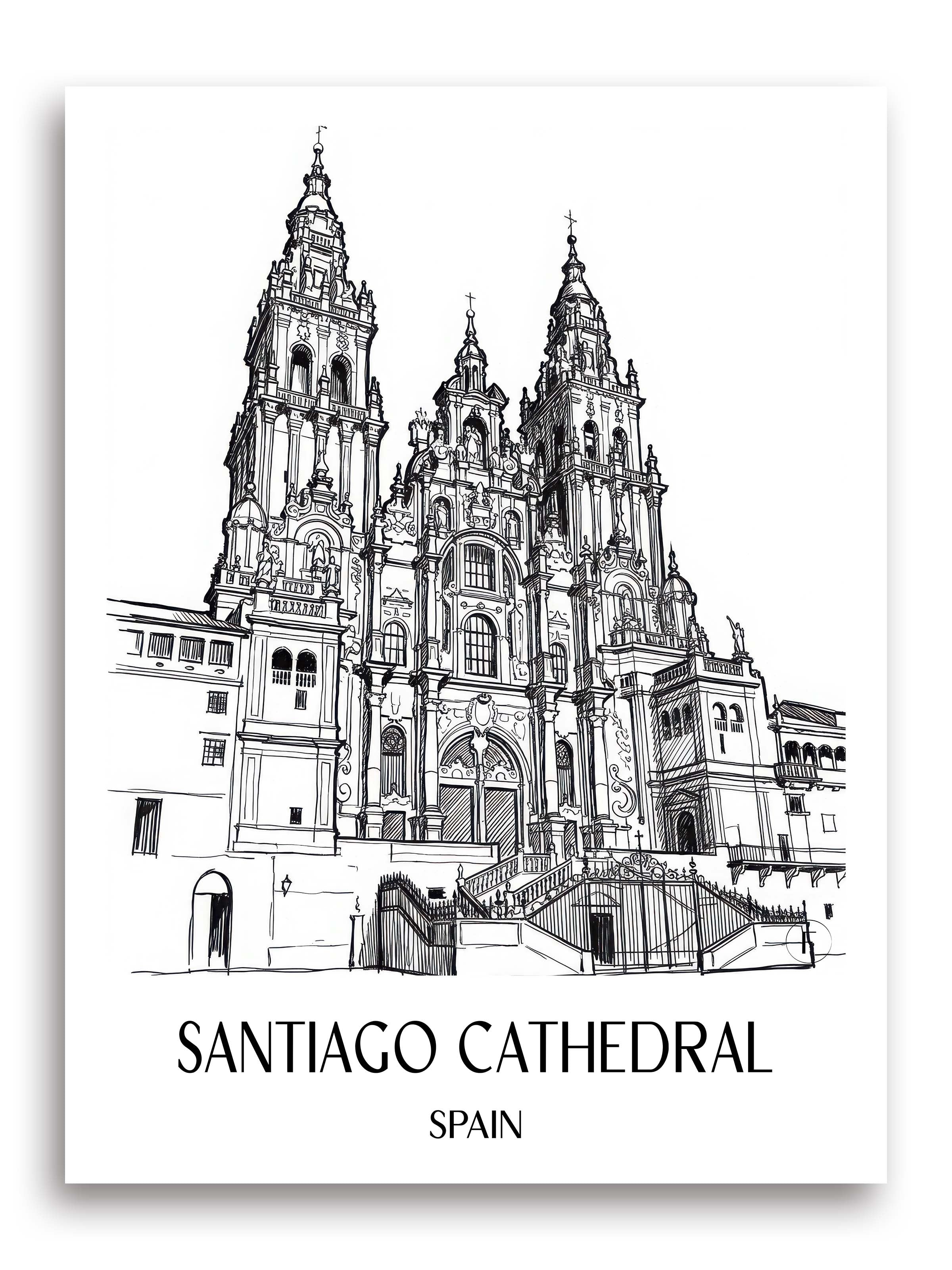 Kathedrale von Santiago Poster - Spanien - Spanien Kunstdruck - Skizze von A4 bis A1 - favplace