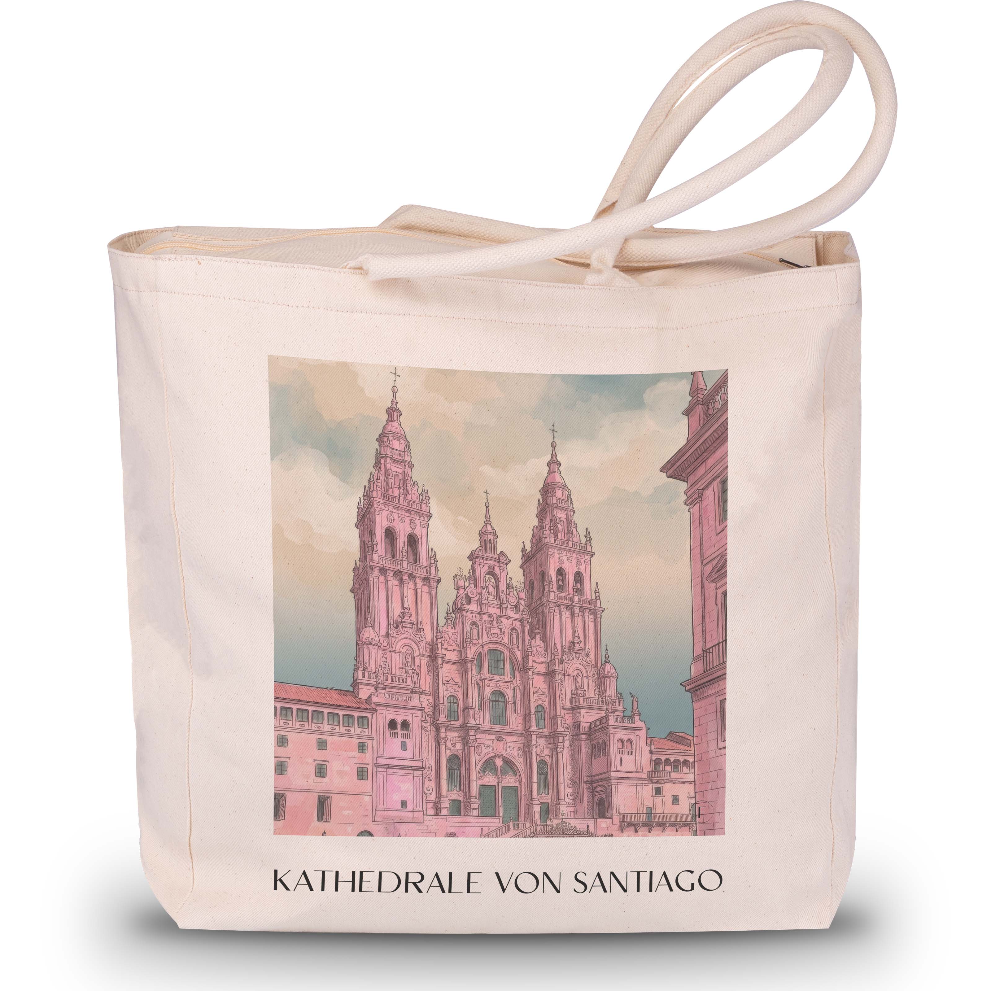 kathedrale-von-santiago-spanien-spanien-einkaufstasche-aquarell-pink-rosa