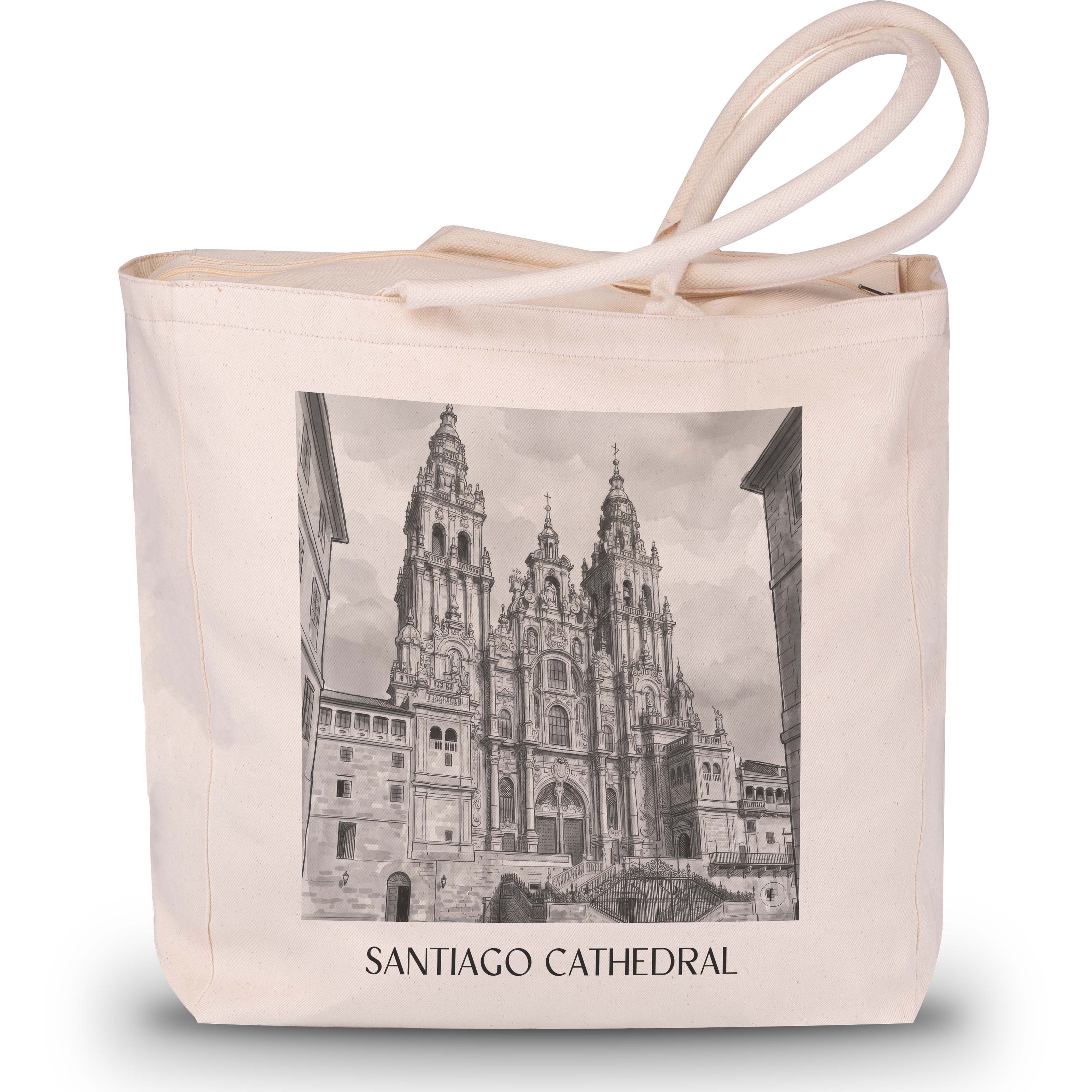 Kathedrale von Santiago Shopping Tasche - Spanien - Spanien Tote Bag - Einkaufstasche im Aquarell Schwarz-Weiß Stil - favplace