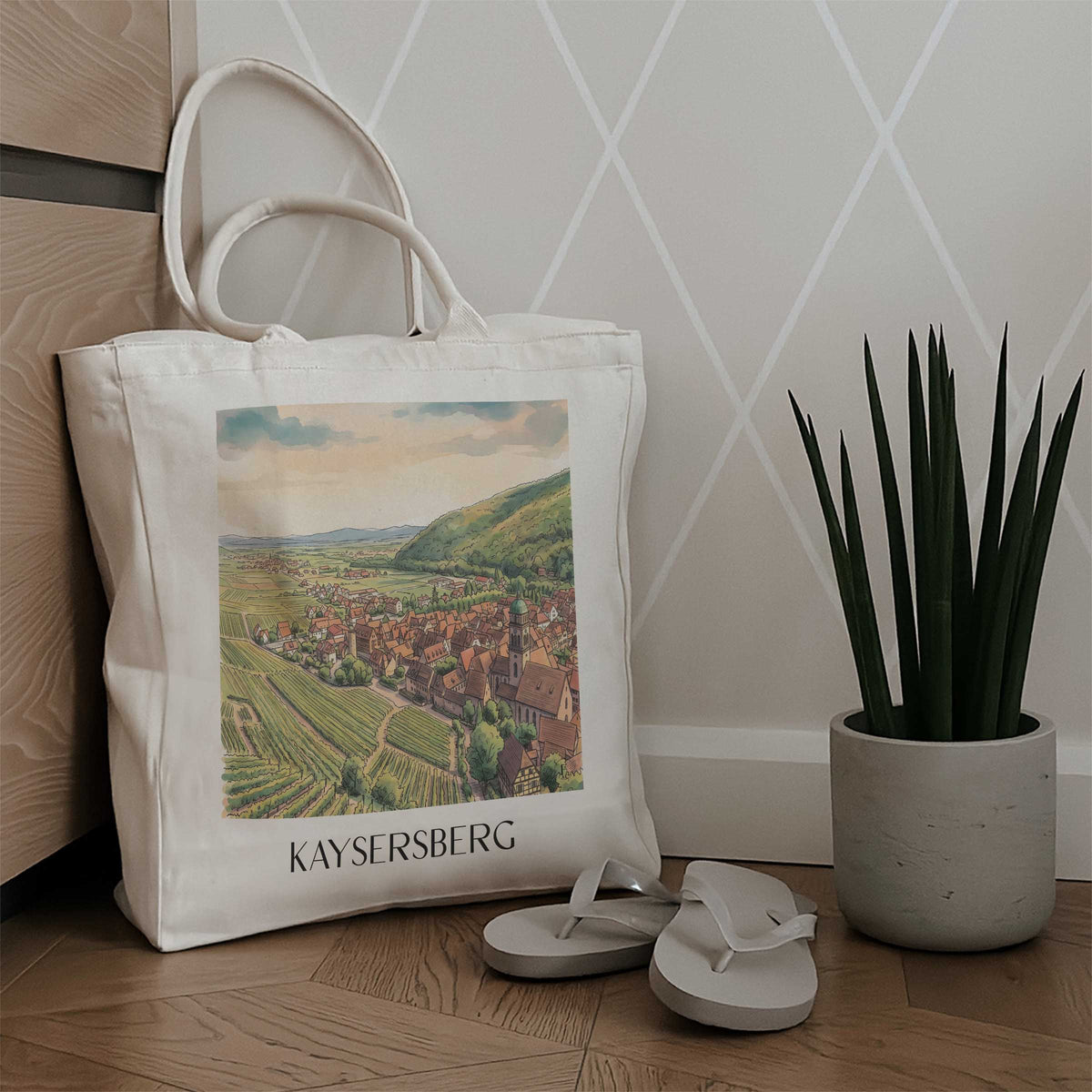 kaysersberg-route-des-vins-d'alsace-frankreich-einkaufstasche-aquarell