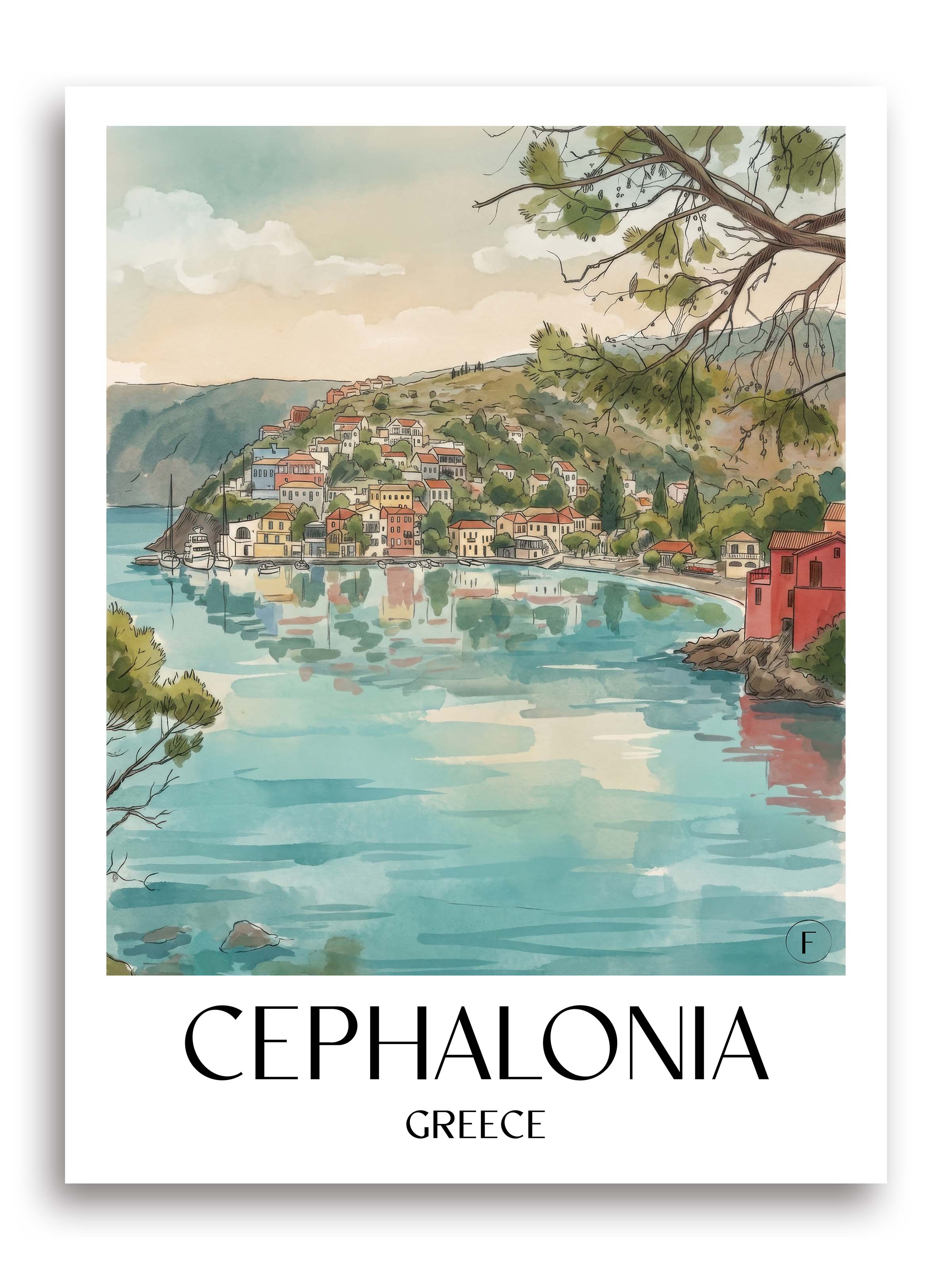 Kefalonia Poster - Griechenland Kunstdruck - Aquarell von A4 bis A1 - favplace