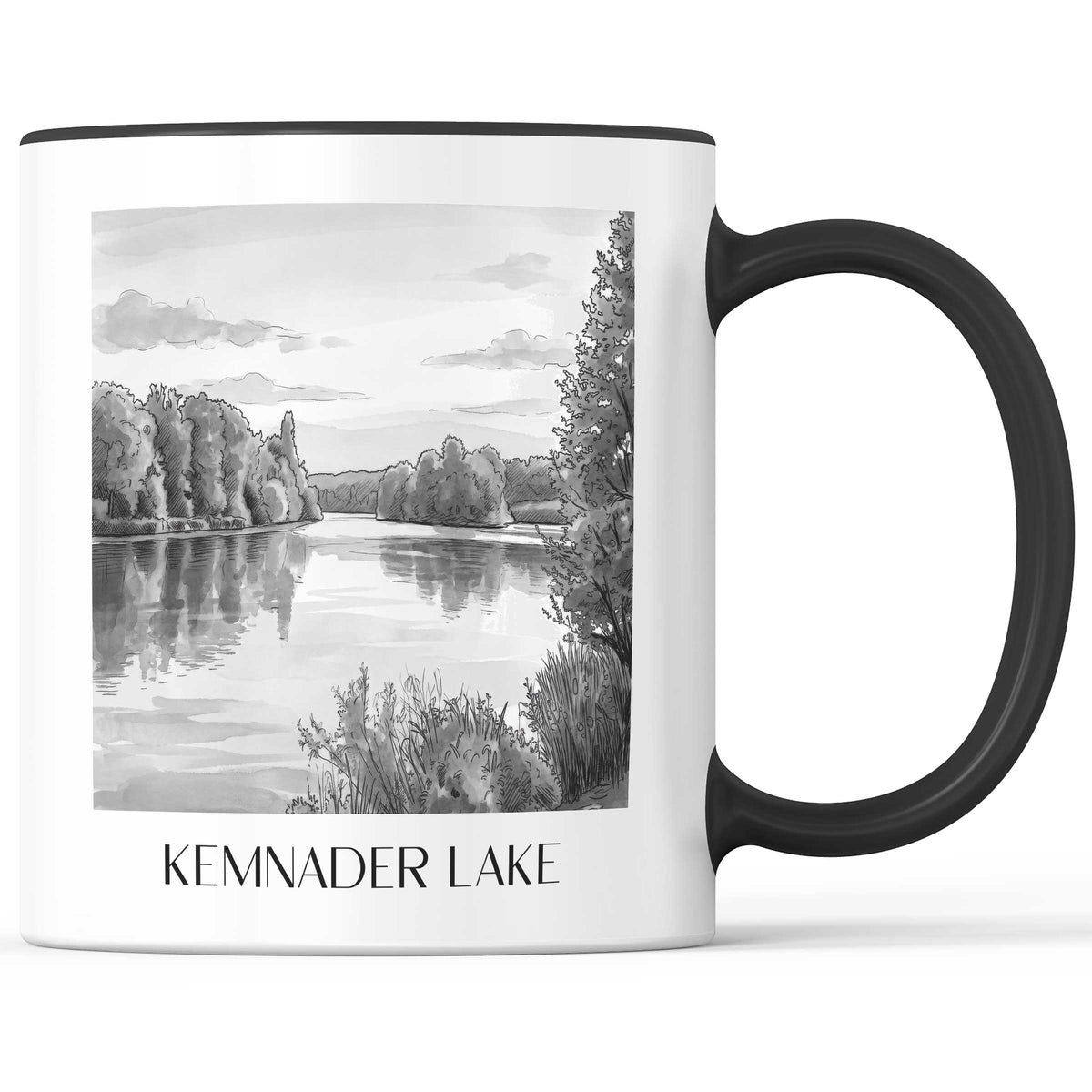 Kemnader See Kaffeebecher - Bochum - Deutschland Becher - Kaffeetasse im Aquarell Schwarz-Weiß Stil - favplace