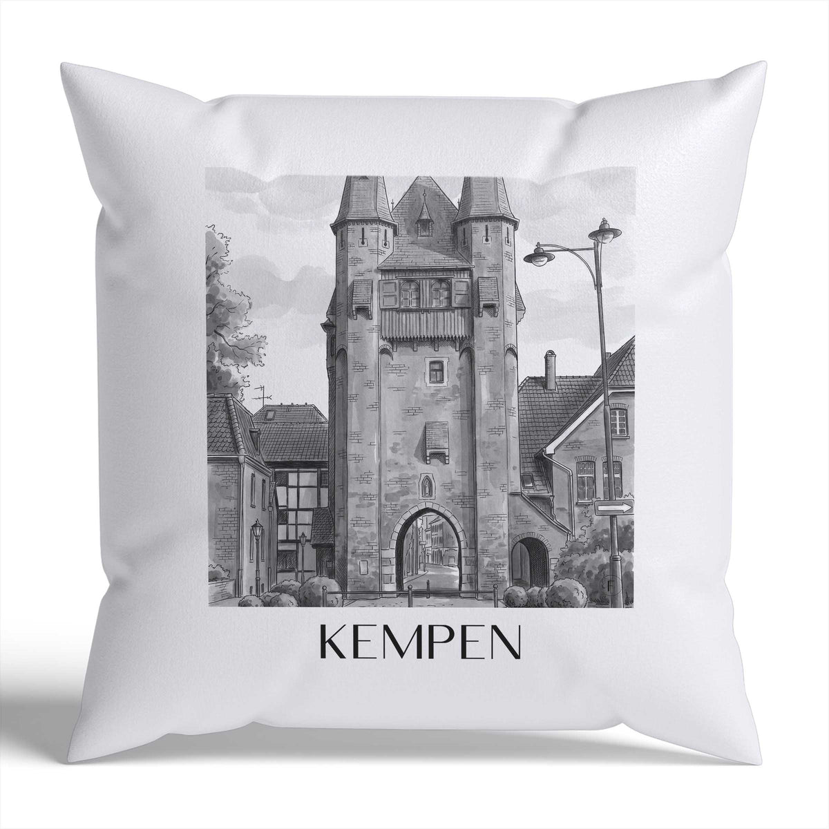 Kempen Kissenhülle - Zierkissen Bezug - Niederrhein - Deutschland Kissen bzw. Kissenbezug im Aquarell Schwarz-Weiß Stil - favplace