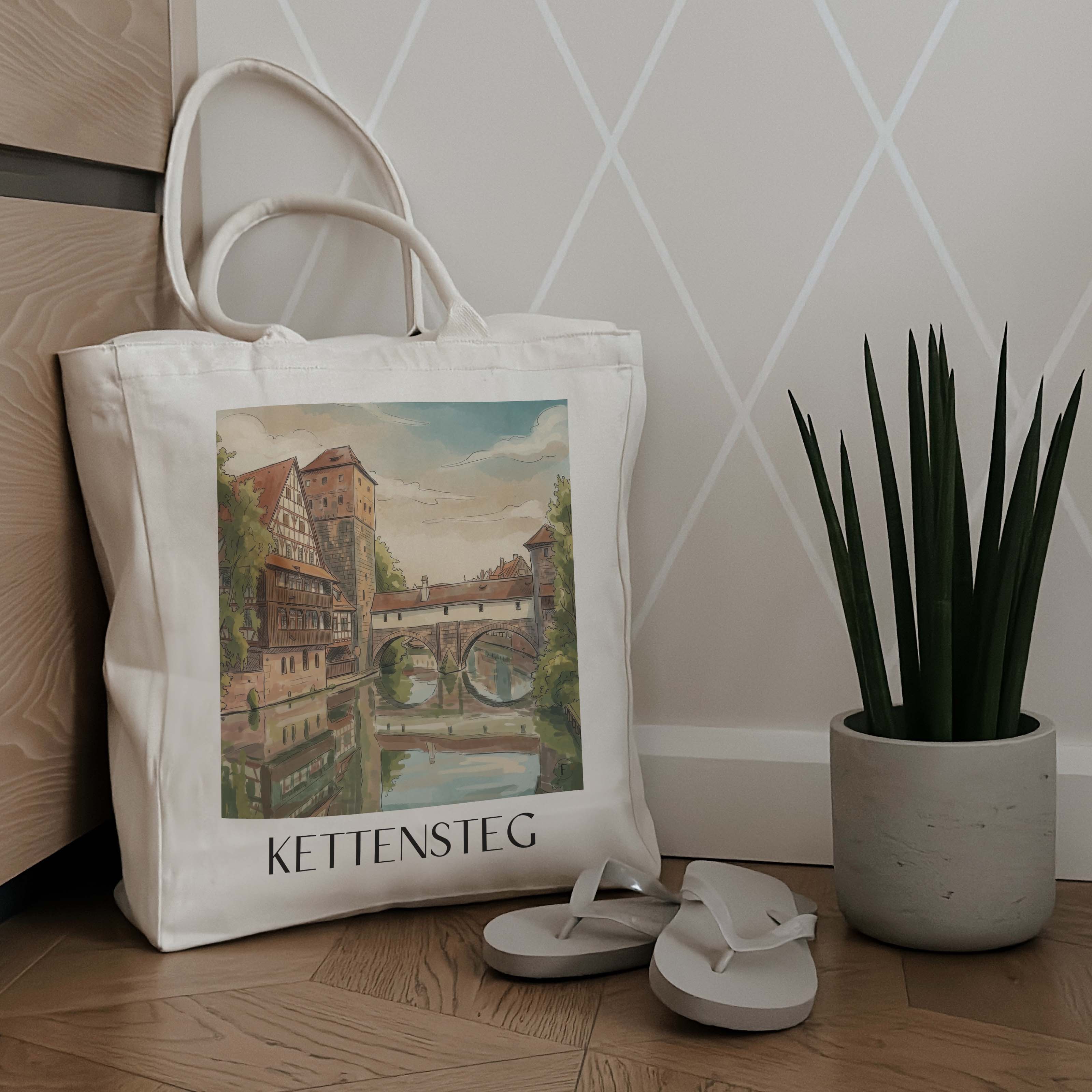 kettensteg-nürnberg-deutschland-einkaufstasche-aquarell