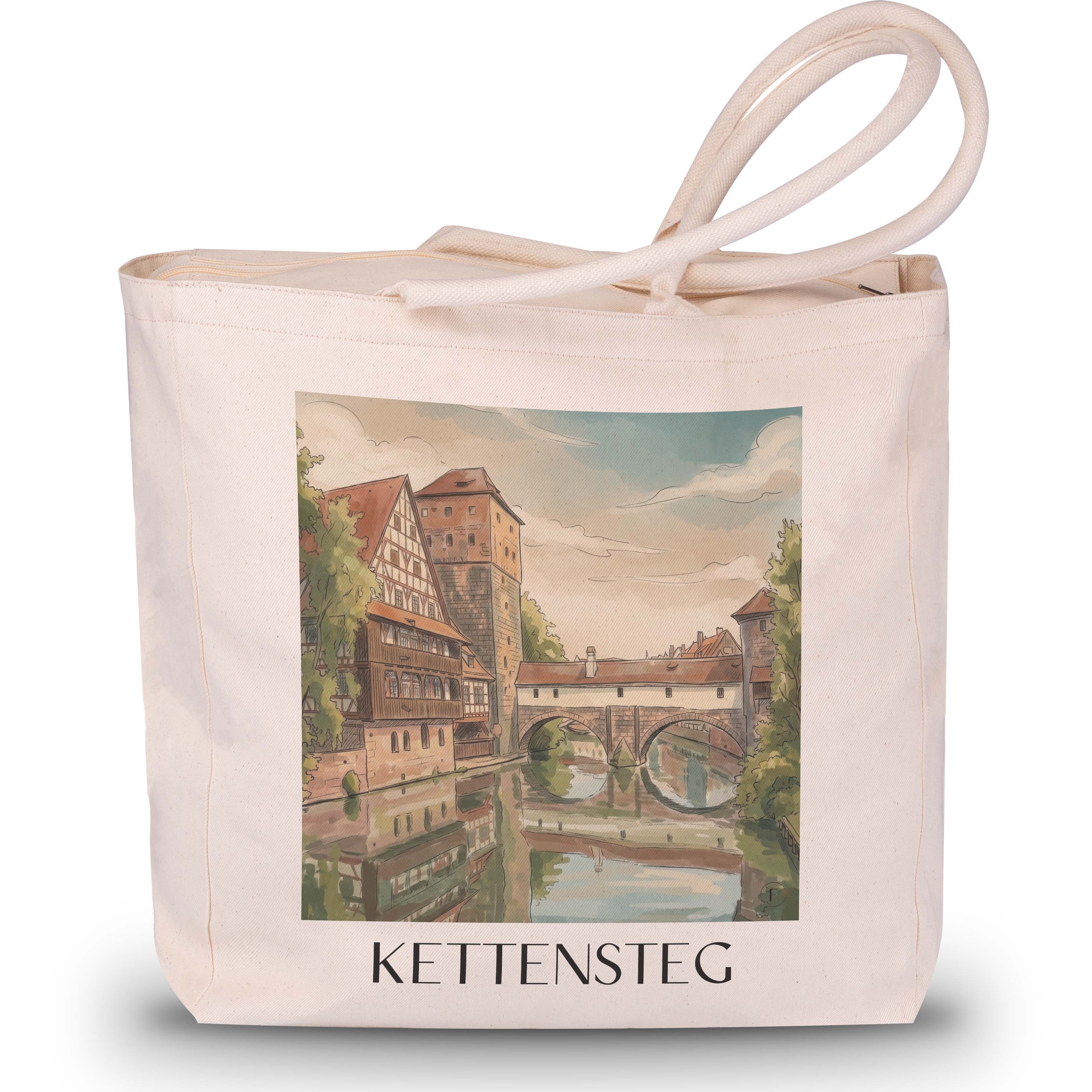 Kettensteg Shopping Tasche - Nürnberg - Deutschland Tote Bag - Einkaufstasche im Aquarell Stil - favplace