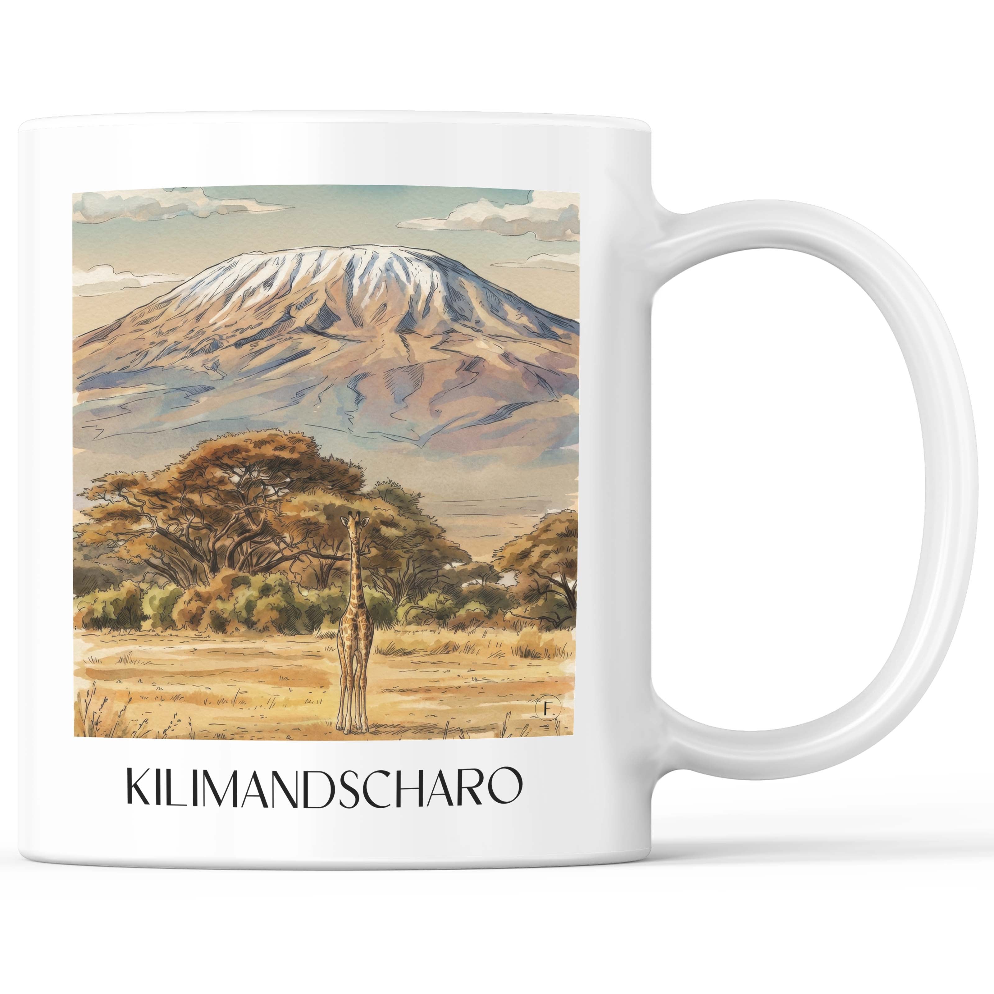 Kilimandscharo - Tansania Becher - Kaffeetasse im Aquarell Stil - favplace