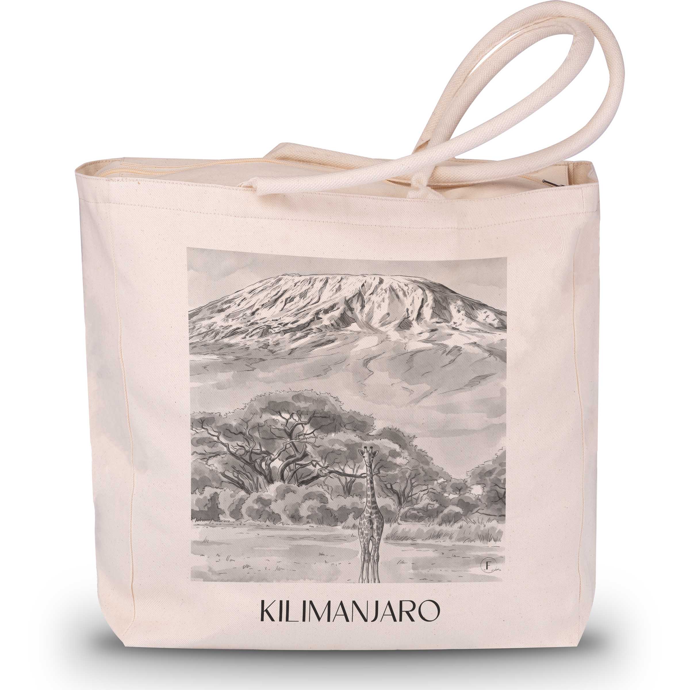 Kilimandscharo - Tansania Tote Bag - Einkaufstasche im Aquarell Schwarz-Weiß Stil - favplace